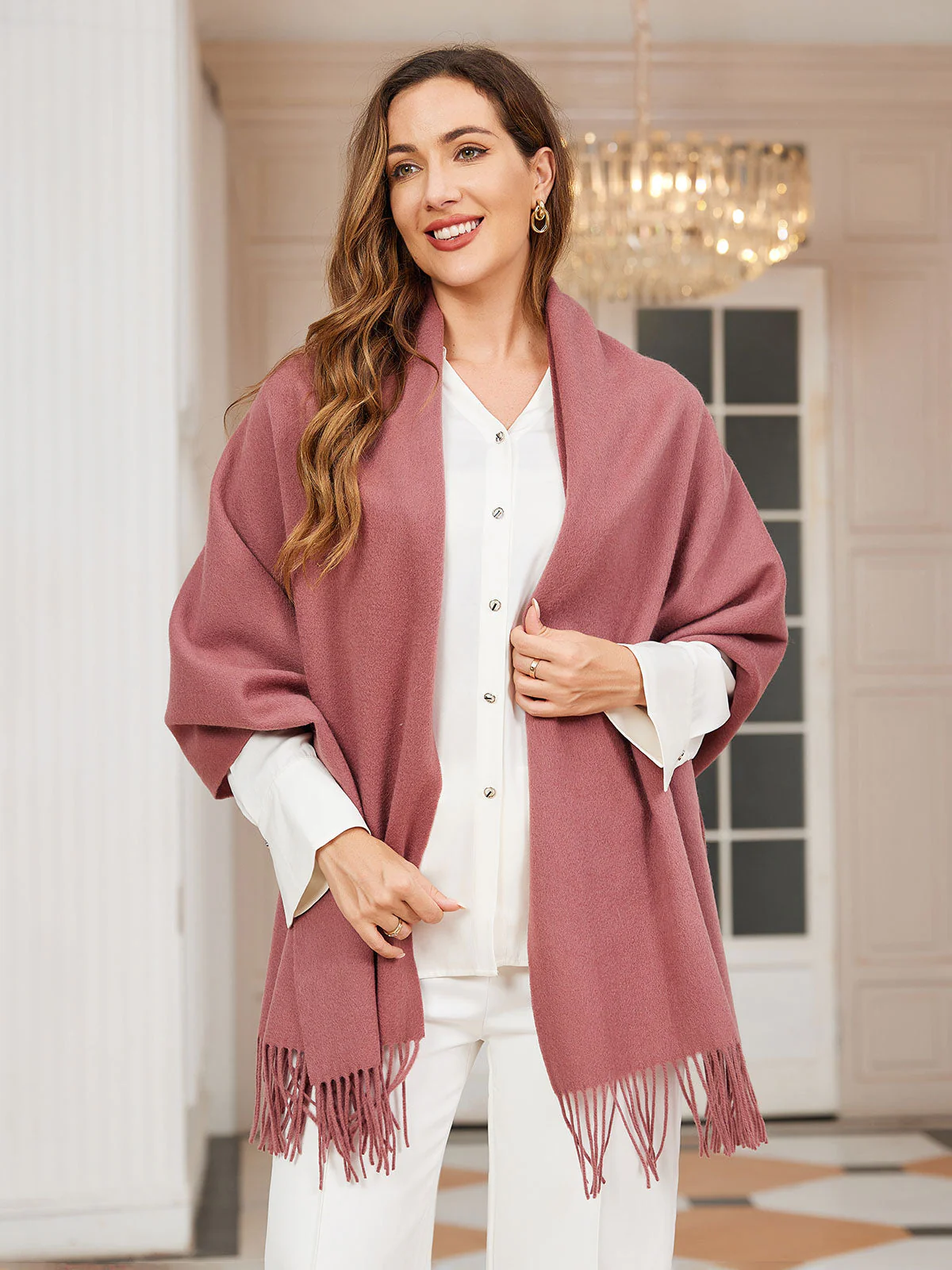Pure Wool Scarf Shawl w/ Fringed Decoration 200x70cm/79 - Image 18