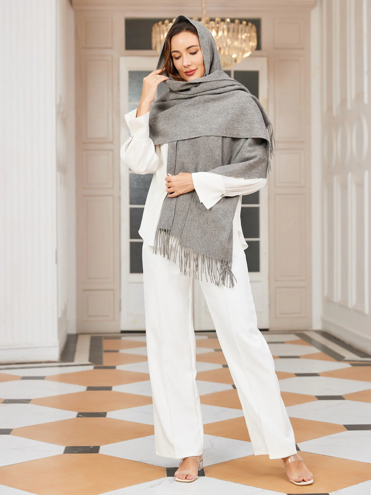 Pure Wool Scarf Shawl w/ Fringed Decoration 200x70cm/79 - Image 3