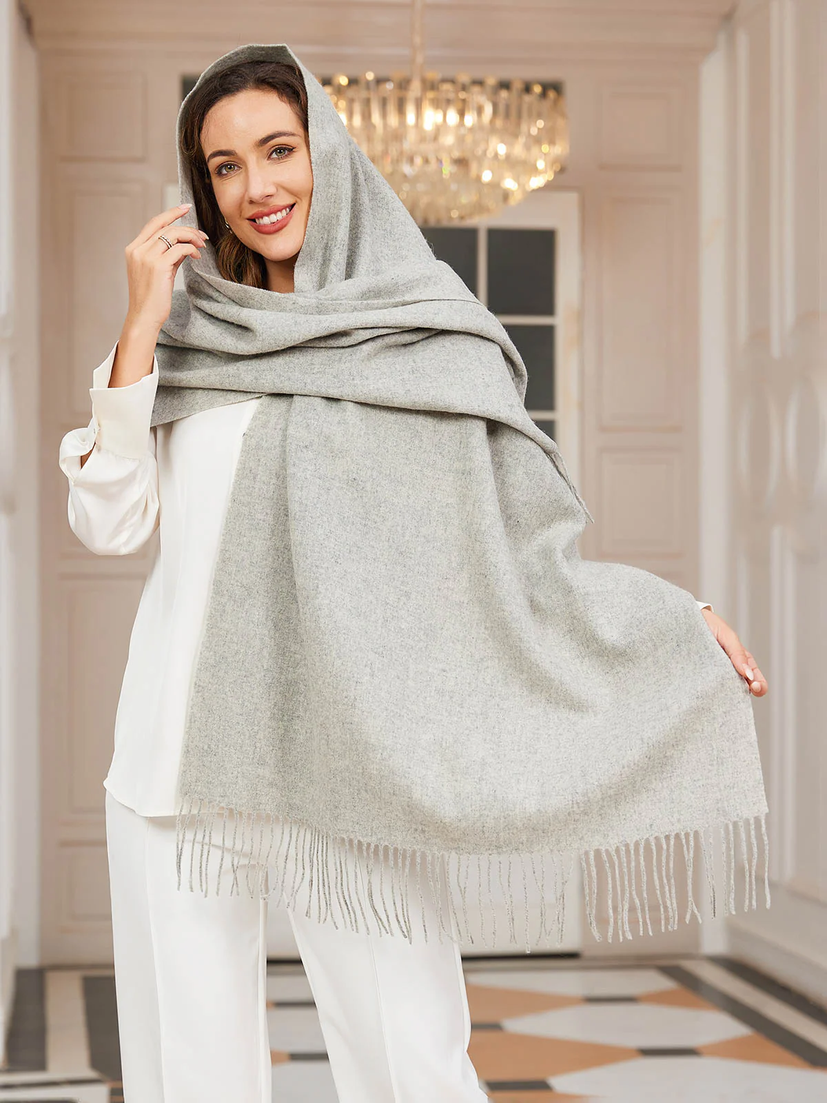 Pure Wool Scarf Shawl w/ Fringed Decoration 200x70cm/79 - Image 33