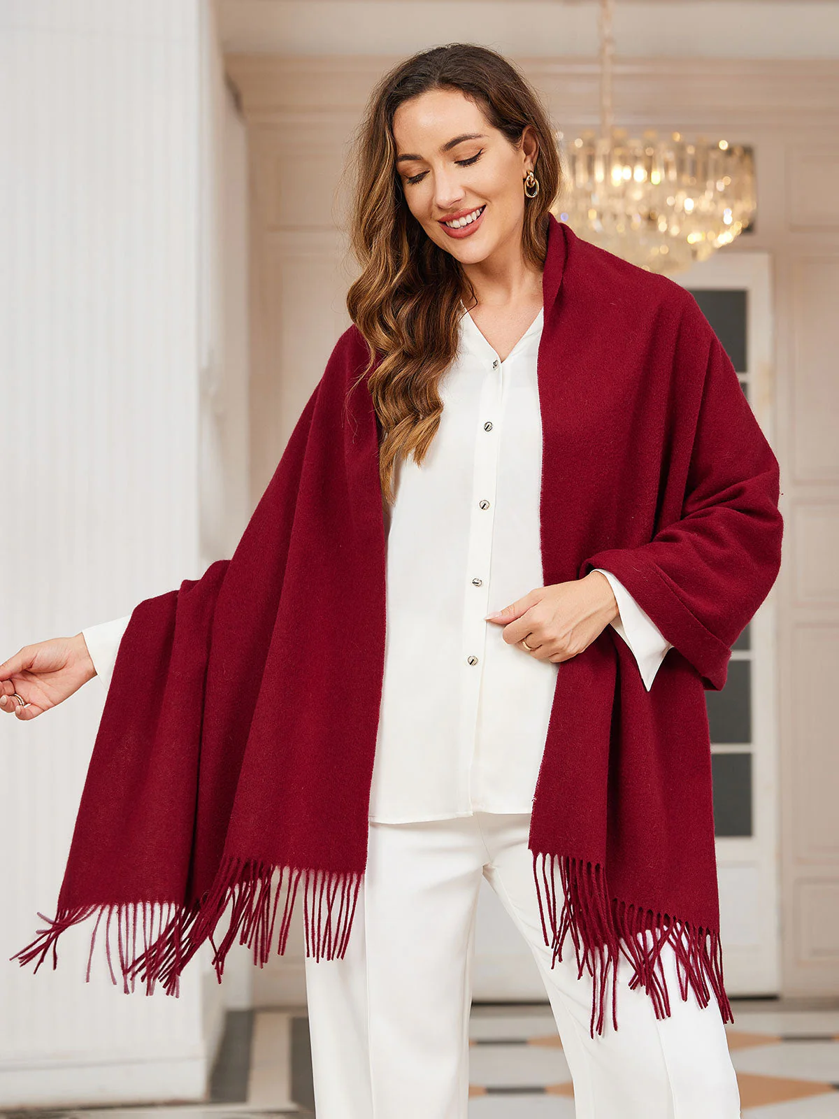 Pure Wool Scarf Shawl w/ Fringed Decoration 200x70cm/79 - Image 39