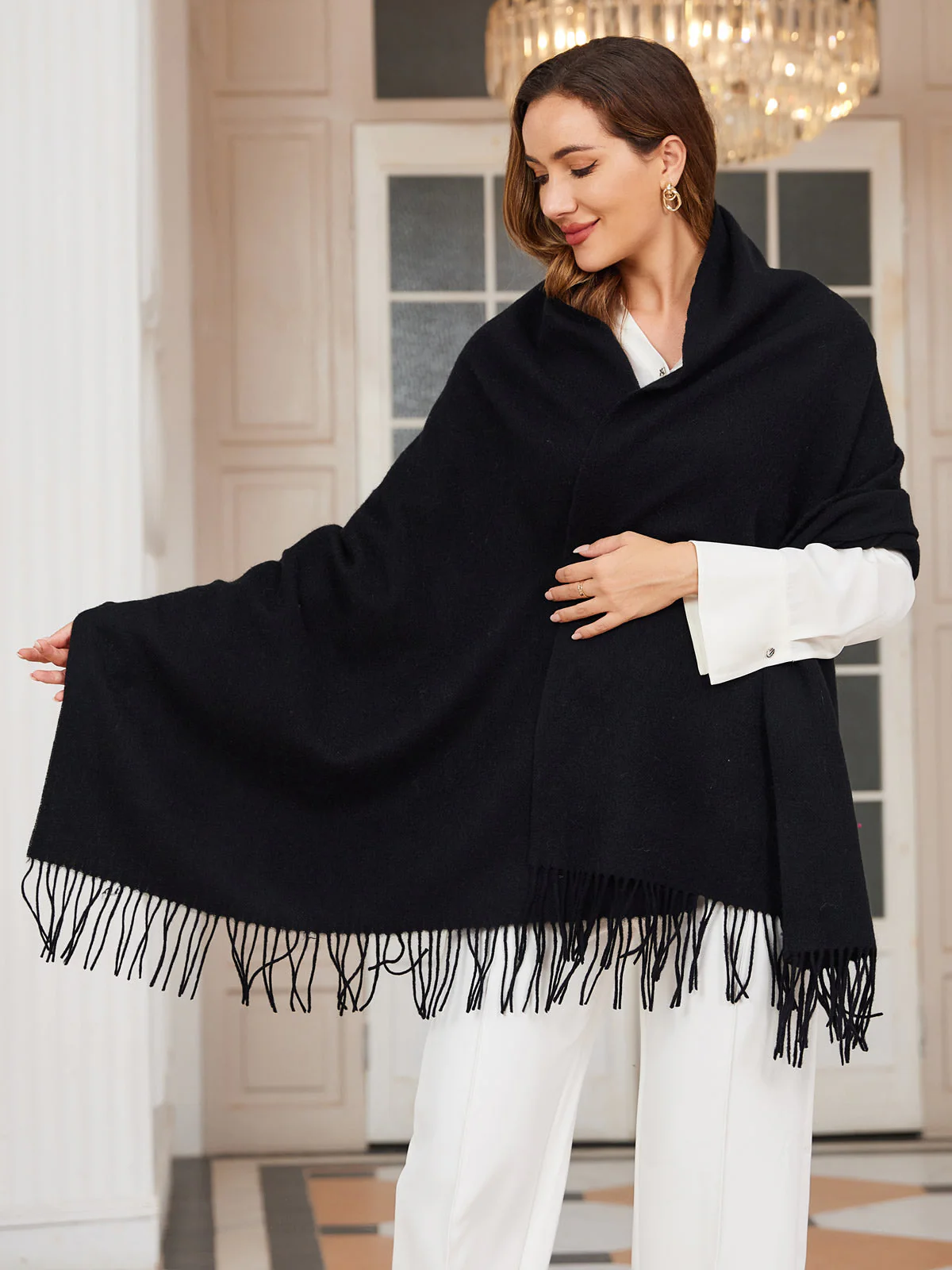 Pure Wool Scarf Shawl w/ Fringed Decoration 200x70cm/79 - Image 5