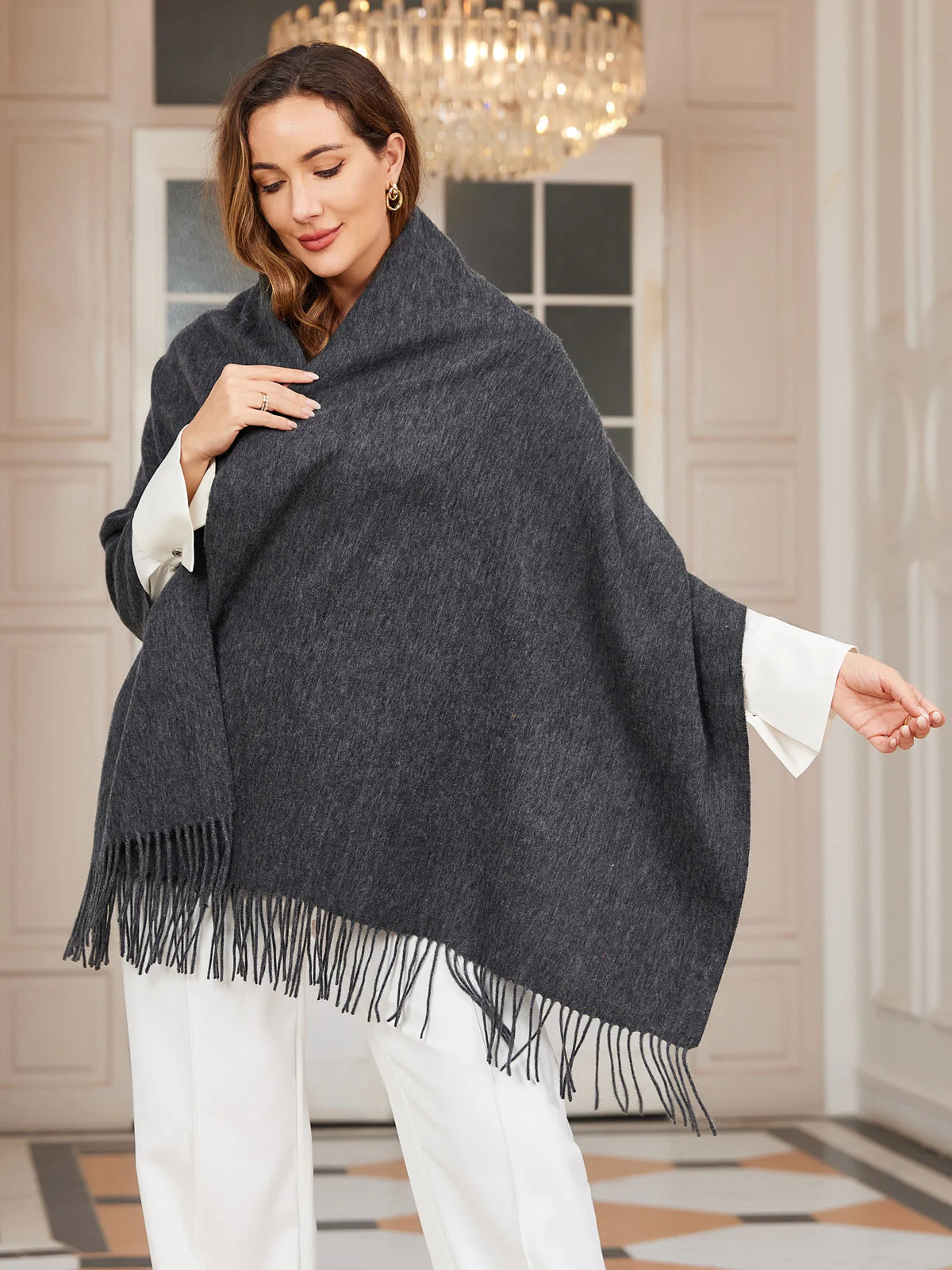 Pure Wool Scarf Shawl w/ Fringed Decoration 200x70cm/79 - Image 50