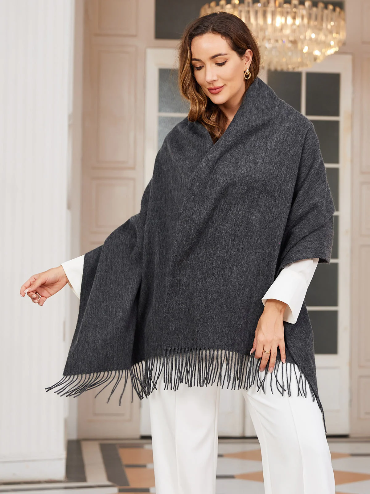 Pure Wool Scarf Shawl w/ Fringed Decoration 200x70cm/79 - Image 51
