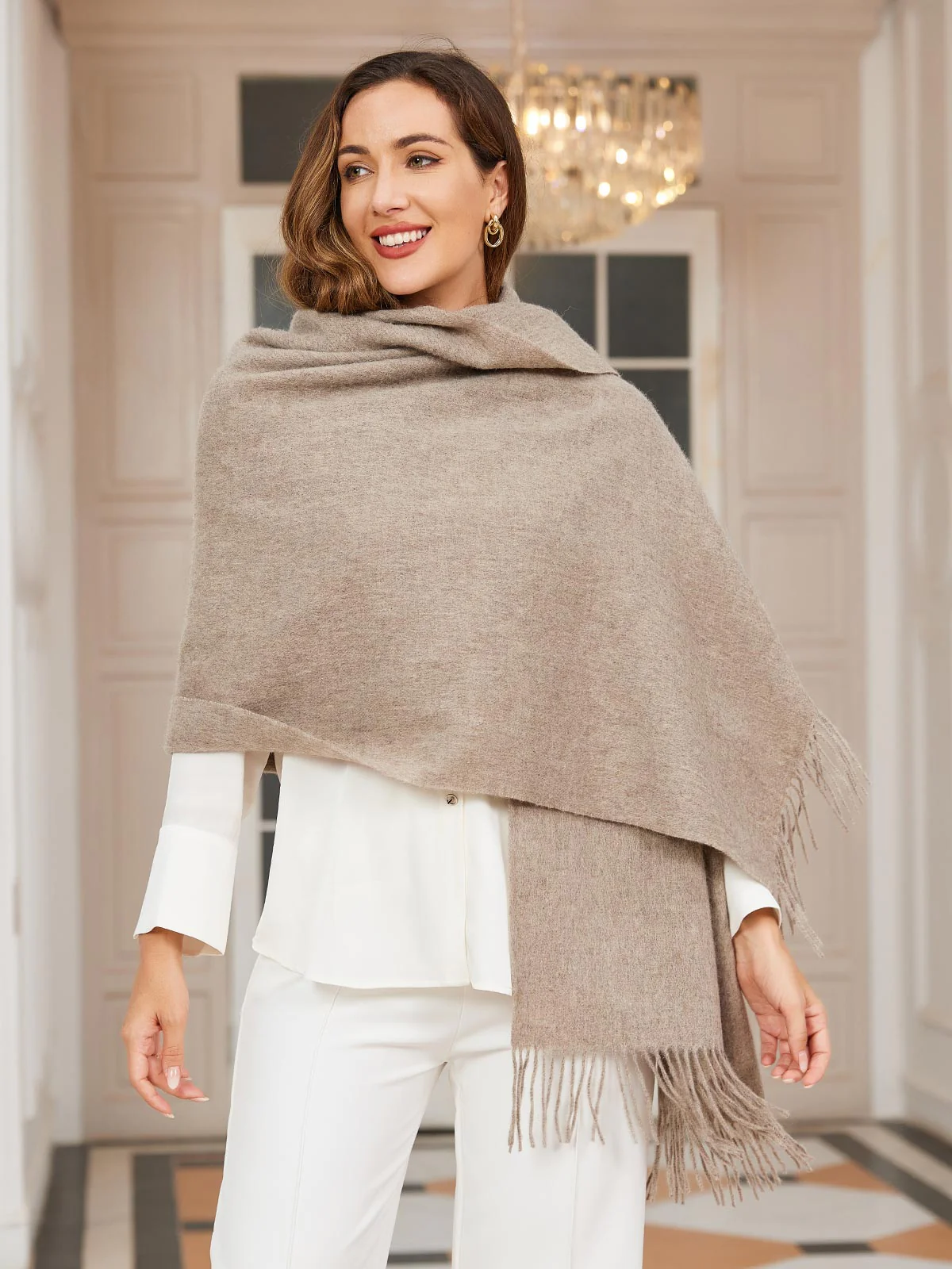 Pure Wool Scarf Shawl w/ Fringed Decoration 200x70cm/79 - Image 56