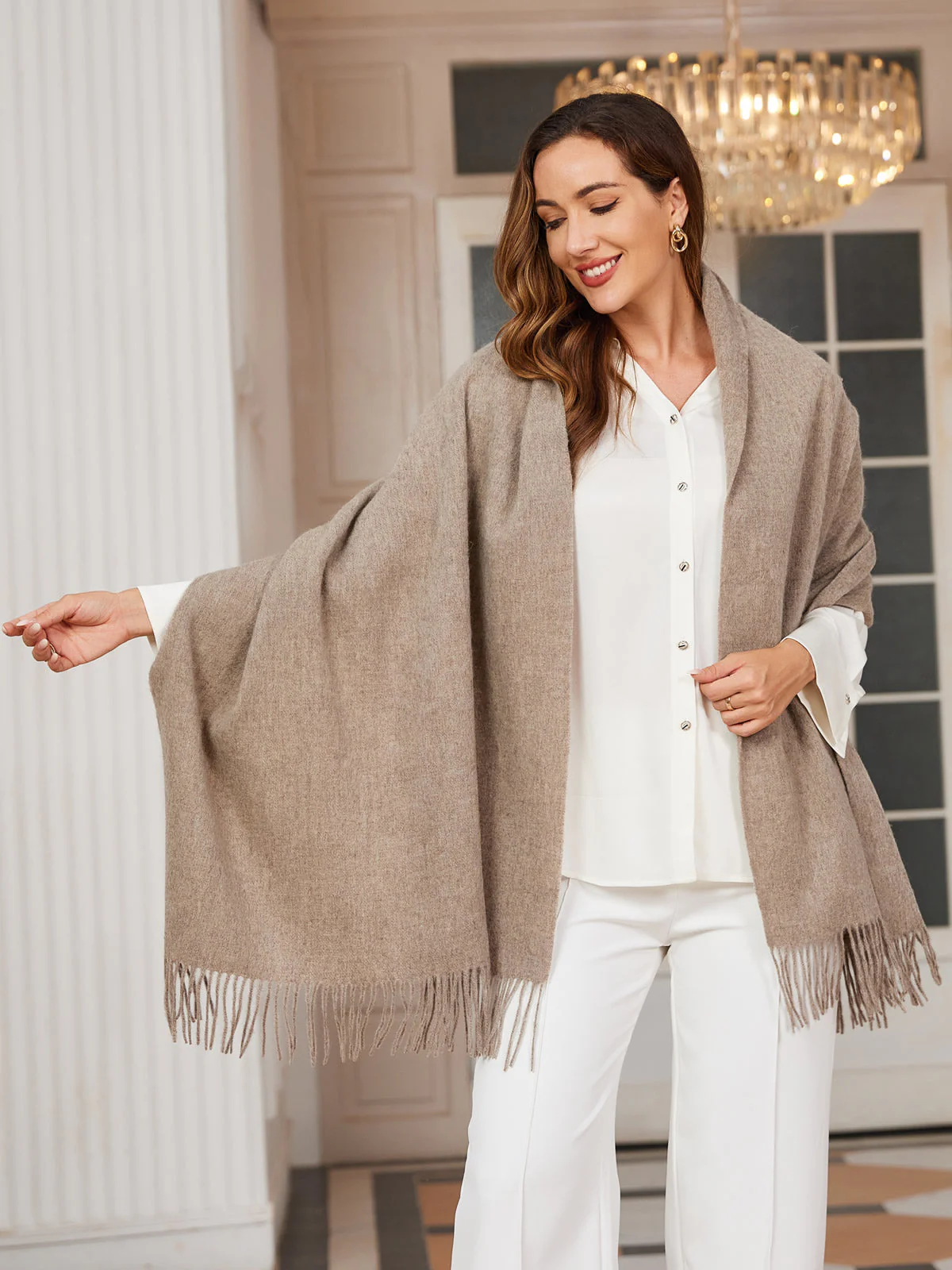 Pure Wool Scarf Shawl w/ Fringed Decoration 200x70cm/79 - Image 57
