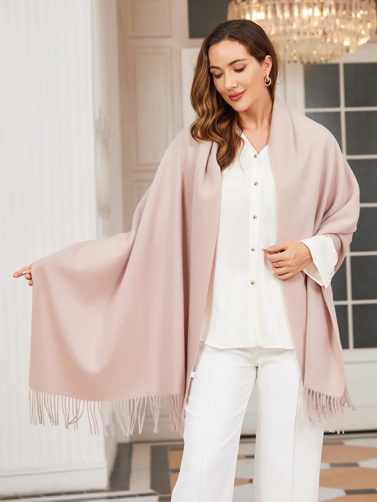 Pure Wool Scarf Shawl w/ Fringed Decoration 200x70cm/79 - Image 58