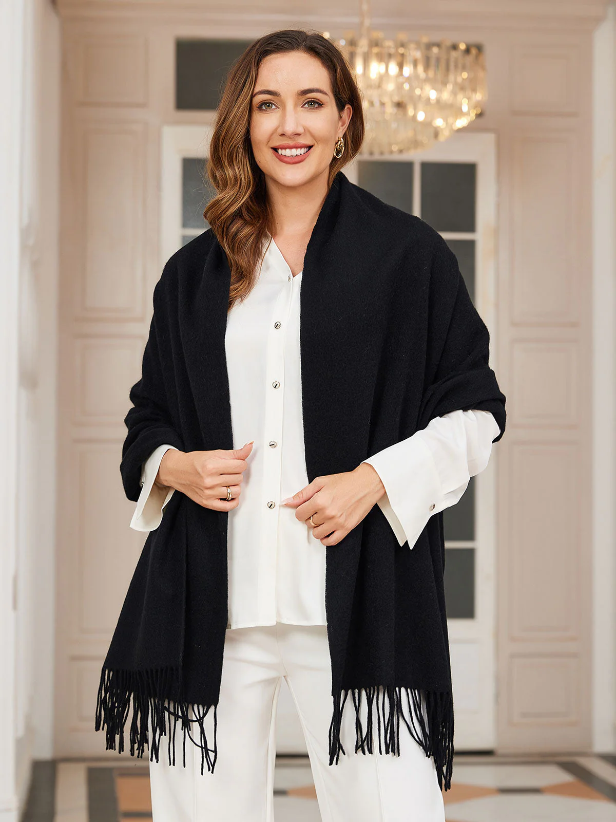 Pure Wool Scarf Shawl w/ Fringed Decoration 200x70cm/79 - Image 6