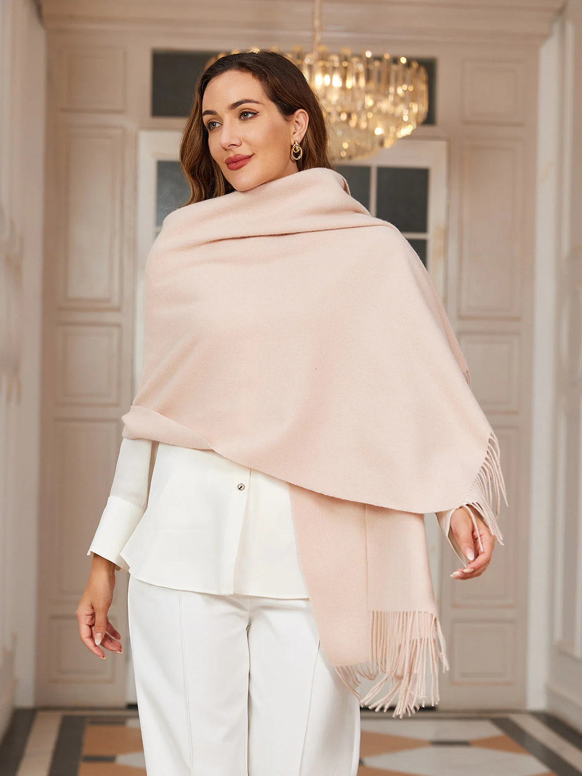 Pure Wool Scarf Shawl w/ Fringed Decoration 200x70cm/79 - Image 63