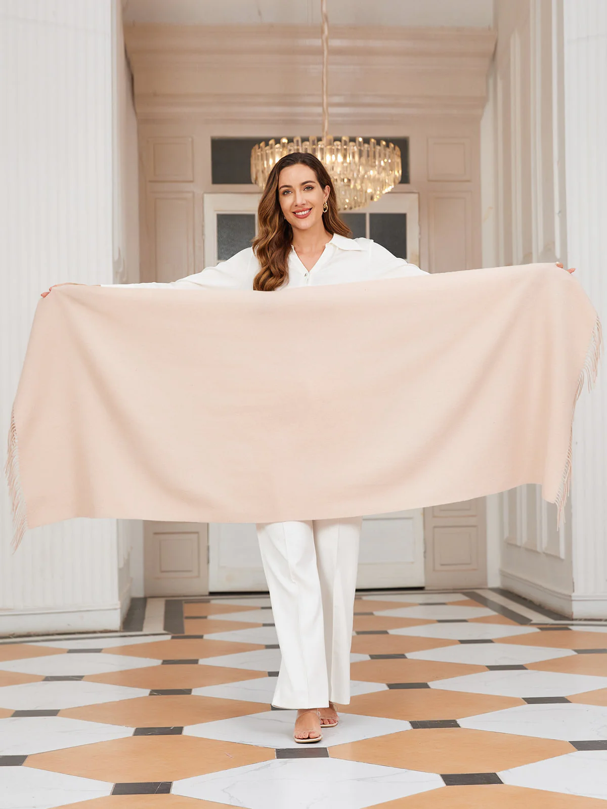 Pure Wool Scarf Shawl w/ Fringed Decoration 200x70cm/79 - Image 65