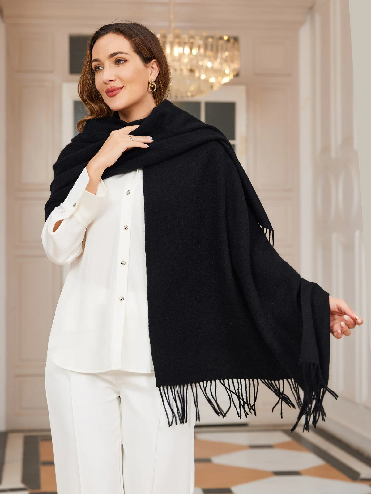 Pure Wool Scarf Shawl w/ Fringed Decoration 200x70cm/79 - Image 8
