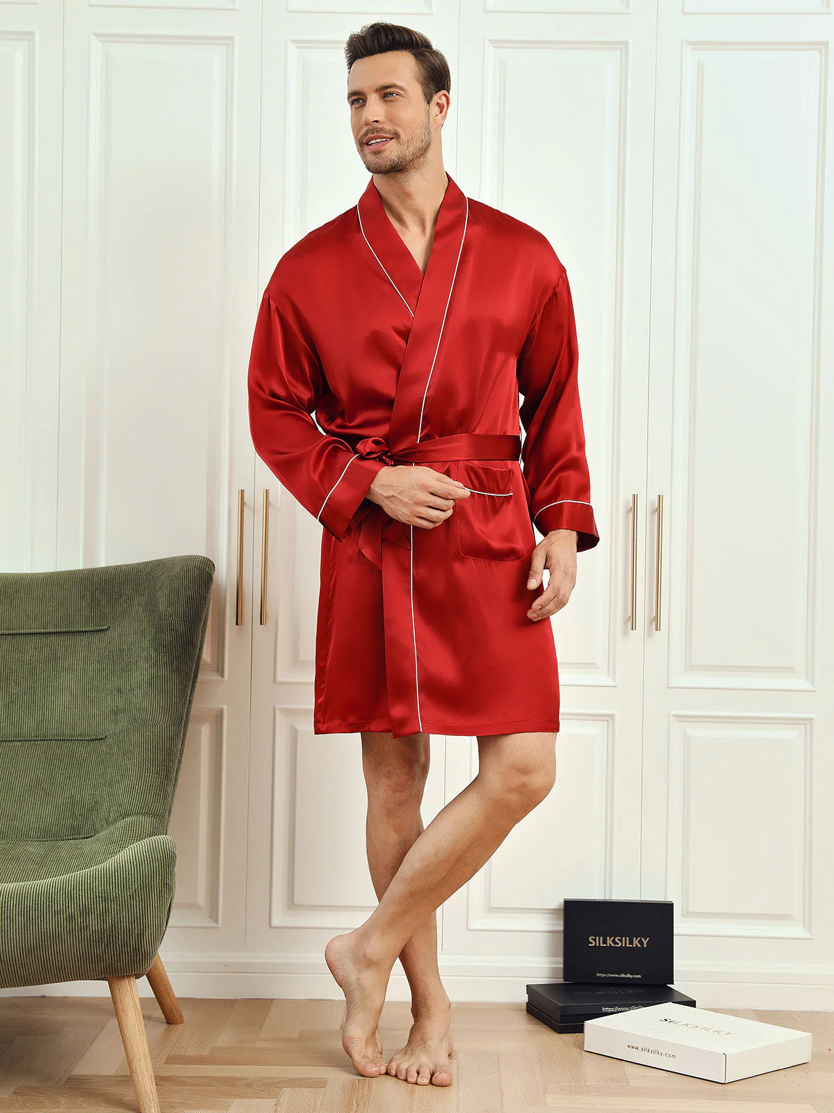 Silk 3/4 Sleeve Belted Robe - Image 17