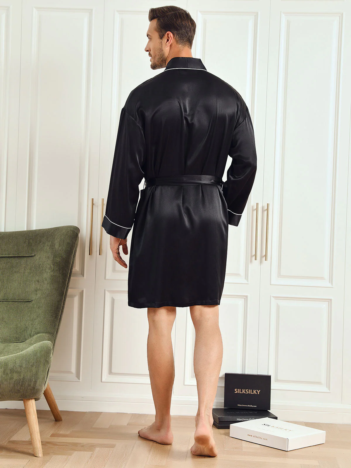Silk 3/4 Sleeve Belted Robe - Image 2
