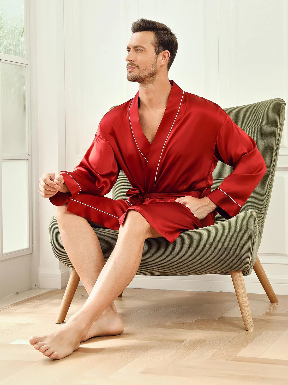 Silk 3/4 Sleeve Belted Robe - Image 20