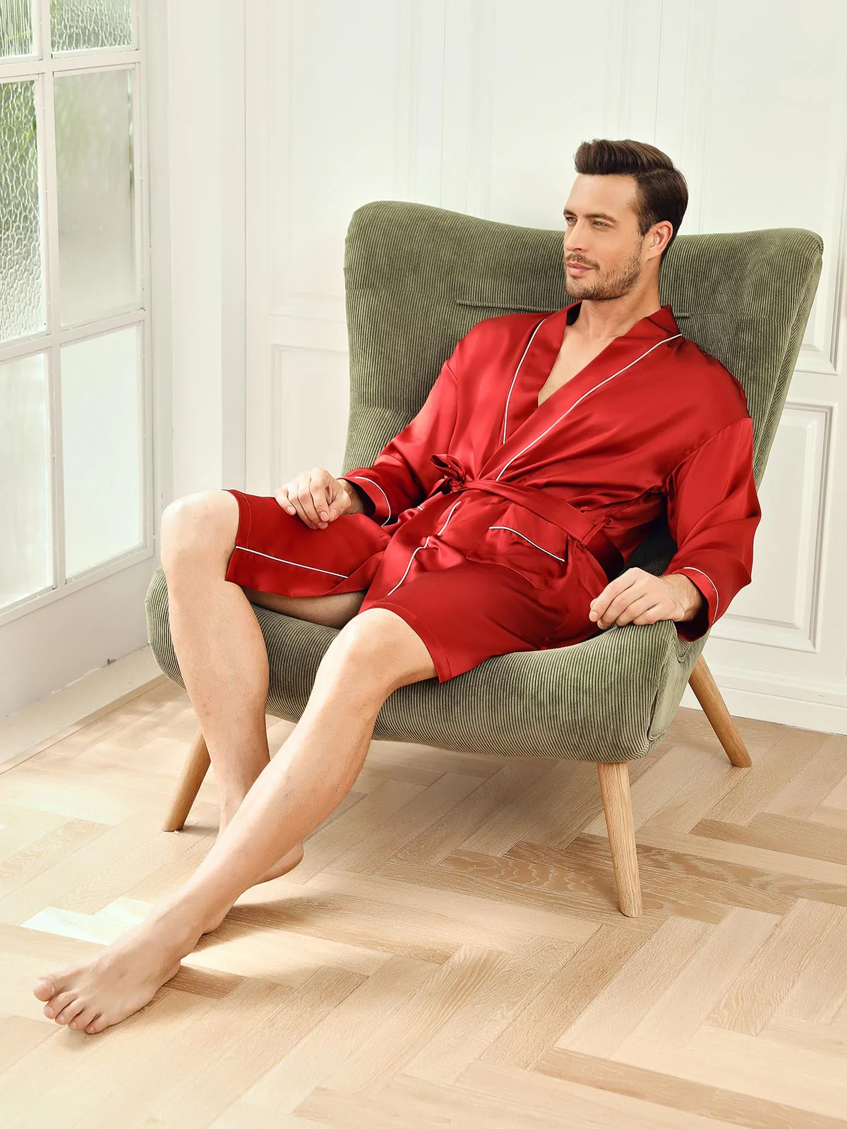 Silk 3/4 Sleeve Belted Robe - Image 21