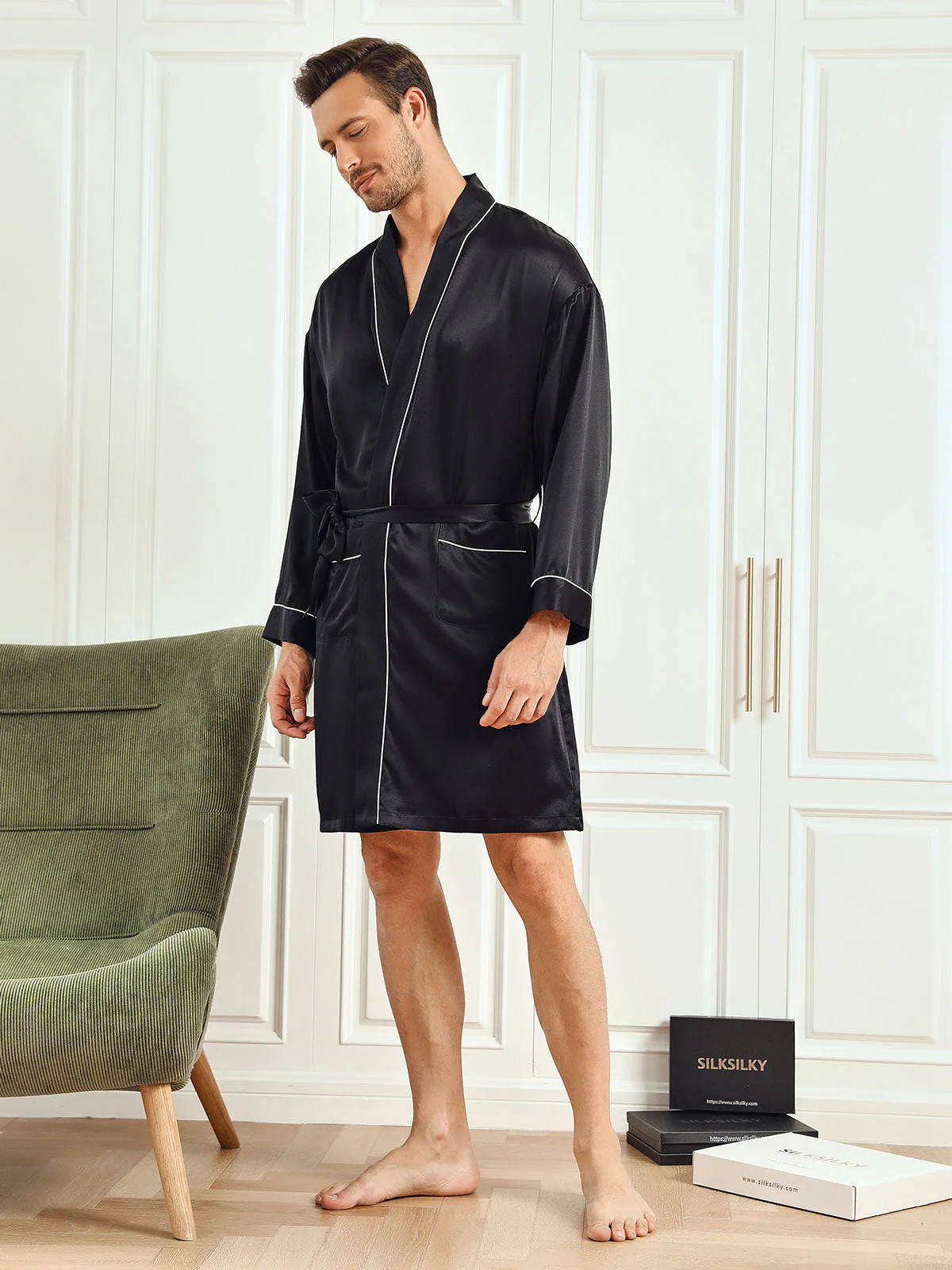 Silk 3/4 Sleeve Belted Robe - Image 5