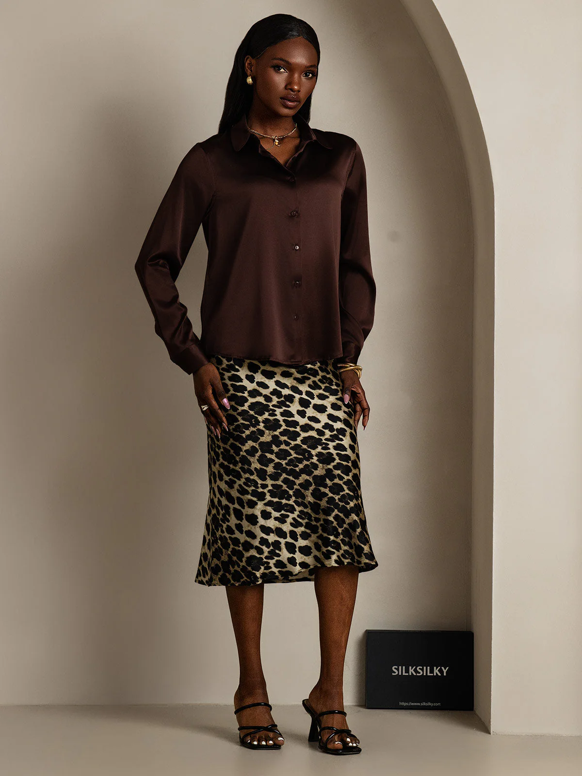 19Momme Silk Long Sleeve Lapel Collar Women's Shirt - Image 13