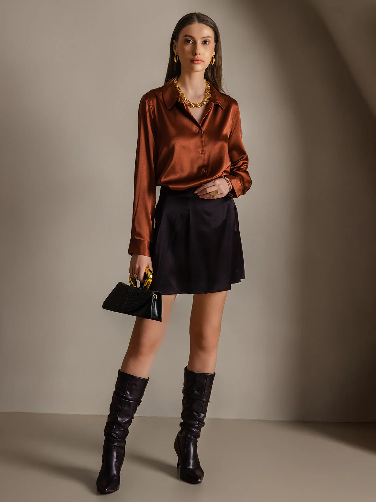 19Momme Silk Long Sleeve Lapel Collar Women's Shirt - Image 37