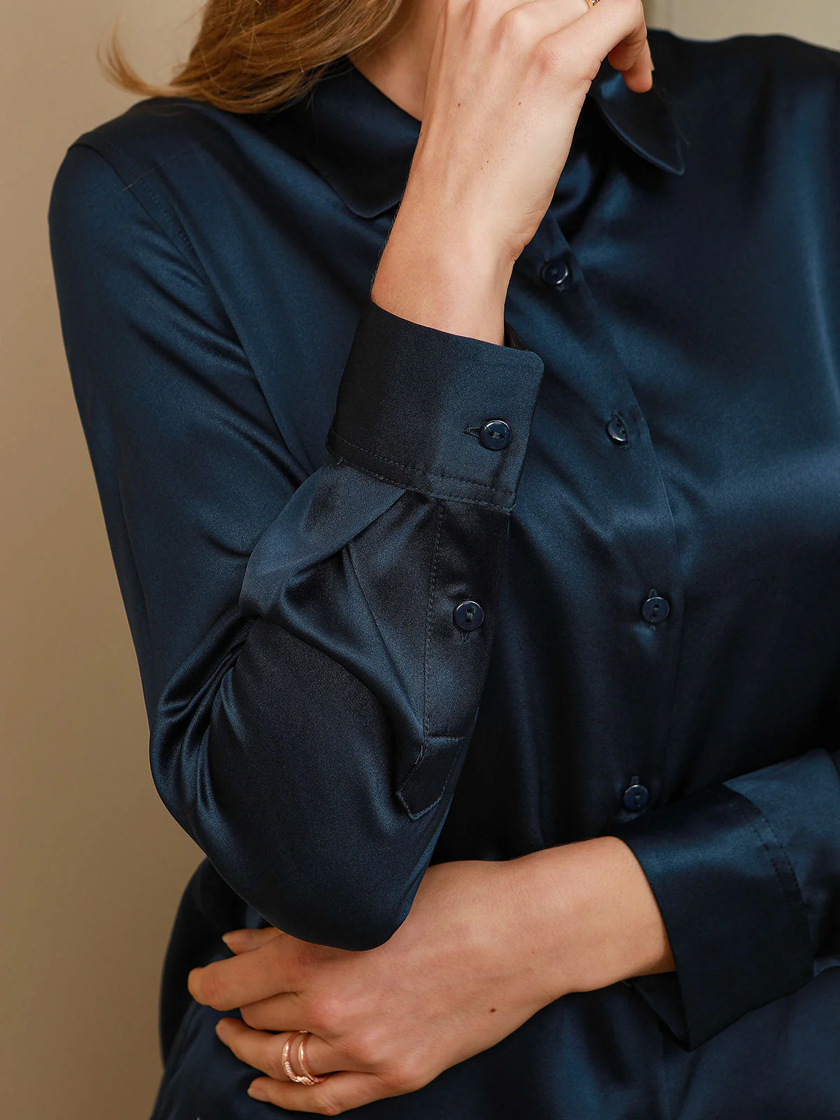 19Momme Silk Long Sleeve Lapel Collar Women's Shirt - Image 51