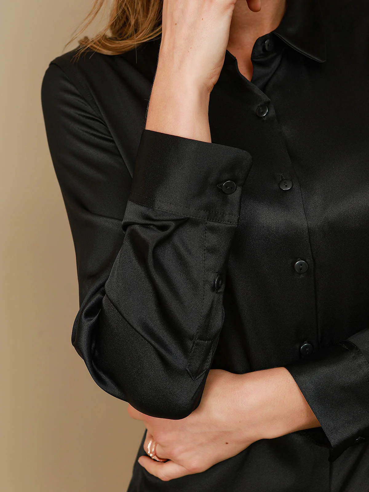 19Momme Silk Long Sleeve Lapel Collar Women's Shirt - Image 8