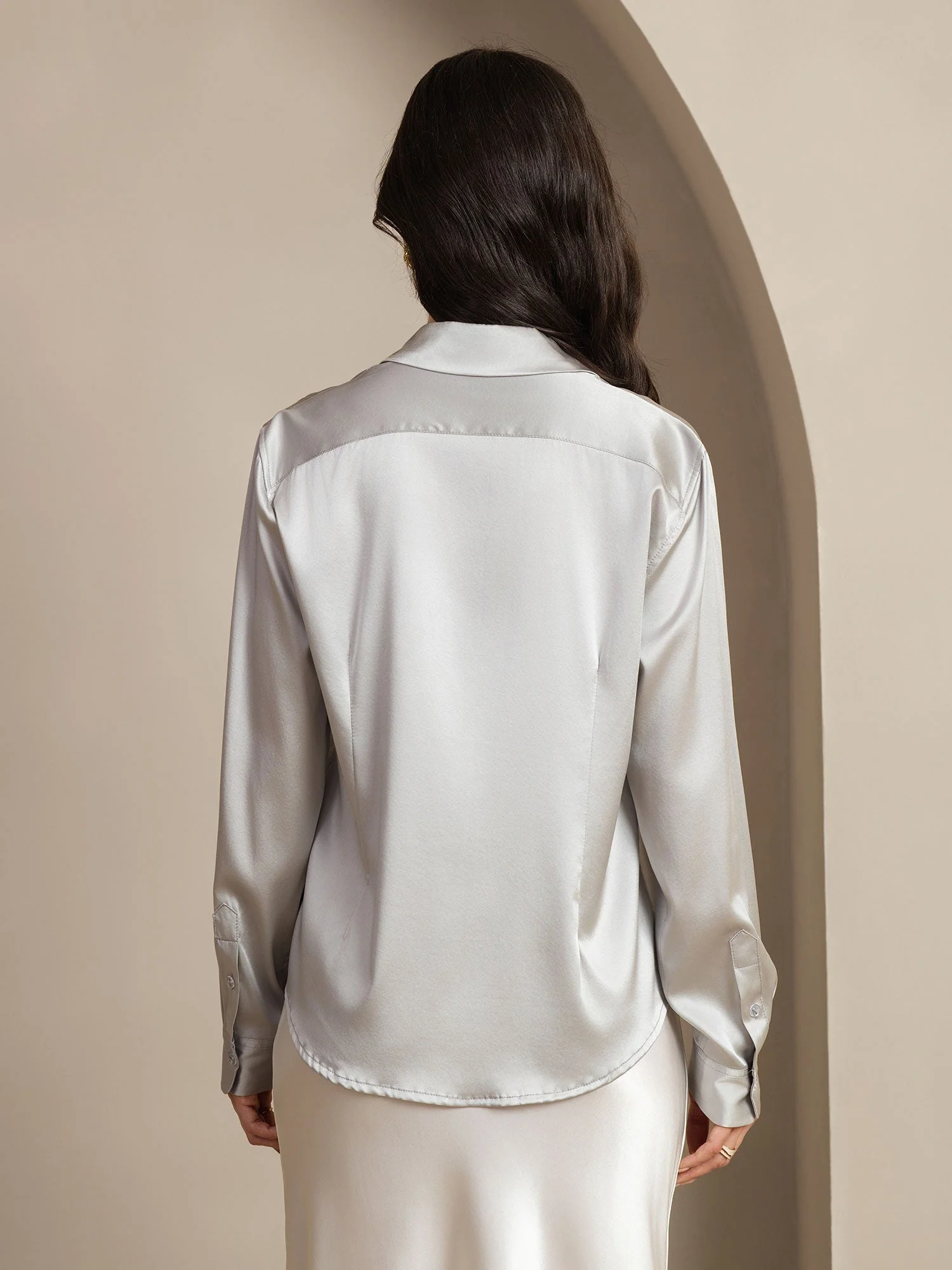 19Momme Silk Long Sleeve Lapel Collar Women's Shirt - Image 86