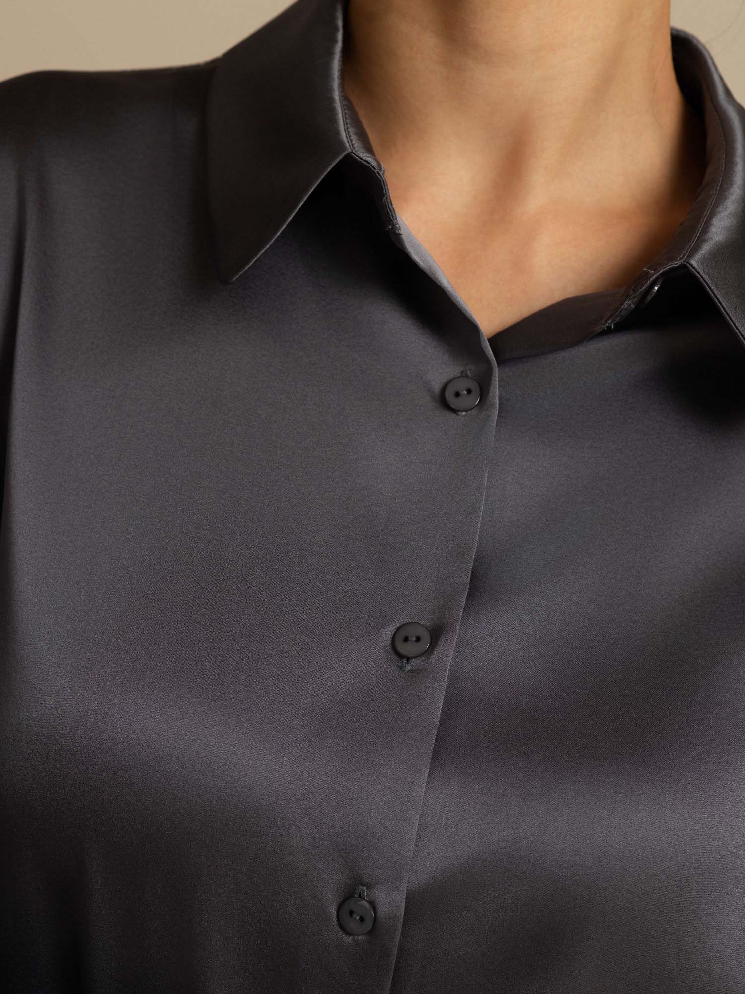19Momme Silk Long Sleeve Lapel Collar Women's Shirt - Image 98