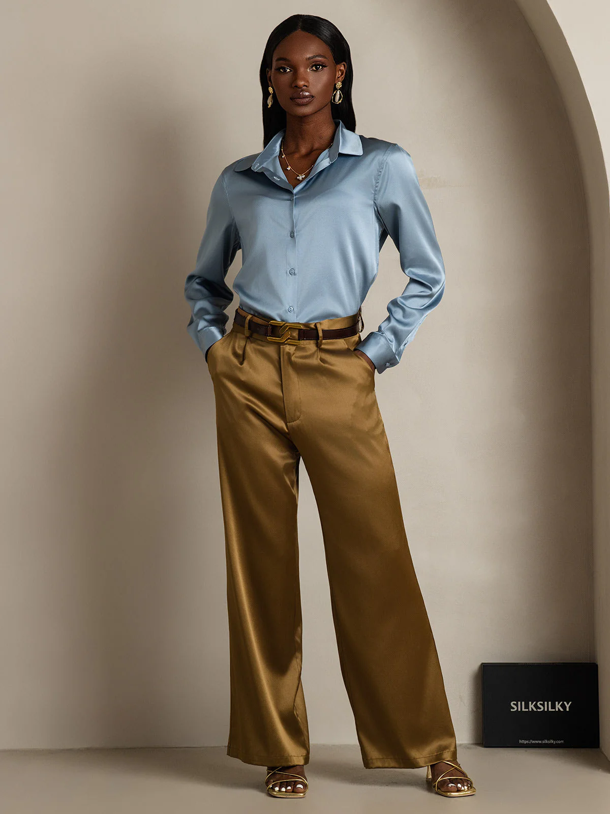 19Momme Silk Long Sleeve Lapel Collar Women's Shirt with Button Up Design - Image 25