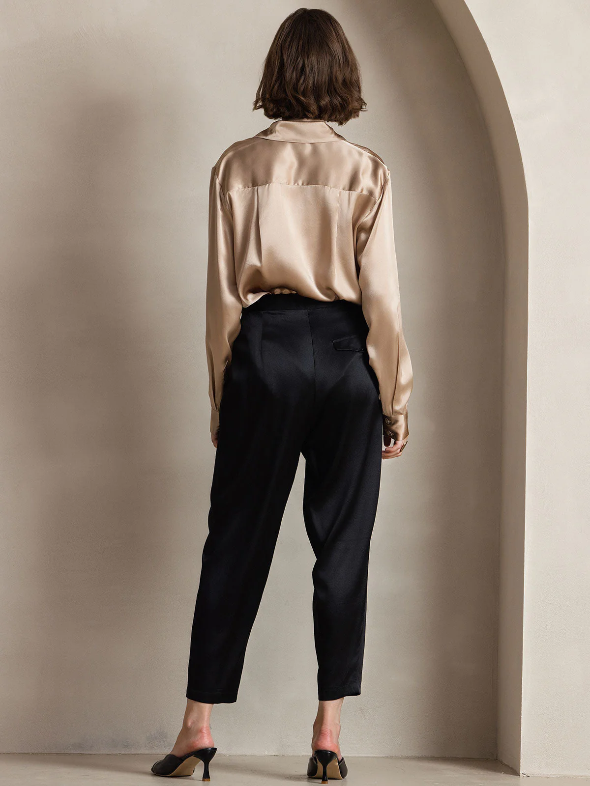 19Momme Silk Long Sleeve Lapel Collar Women's Shirt with Button Up Design - Image 45
