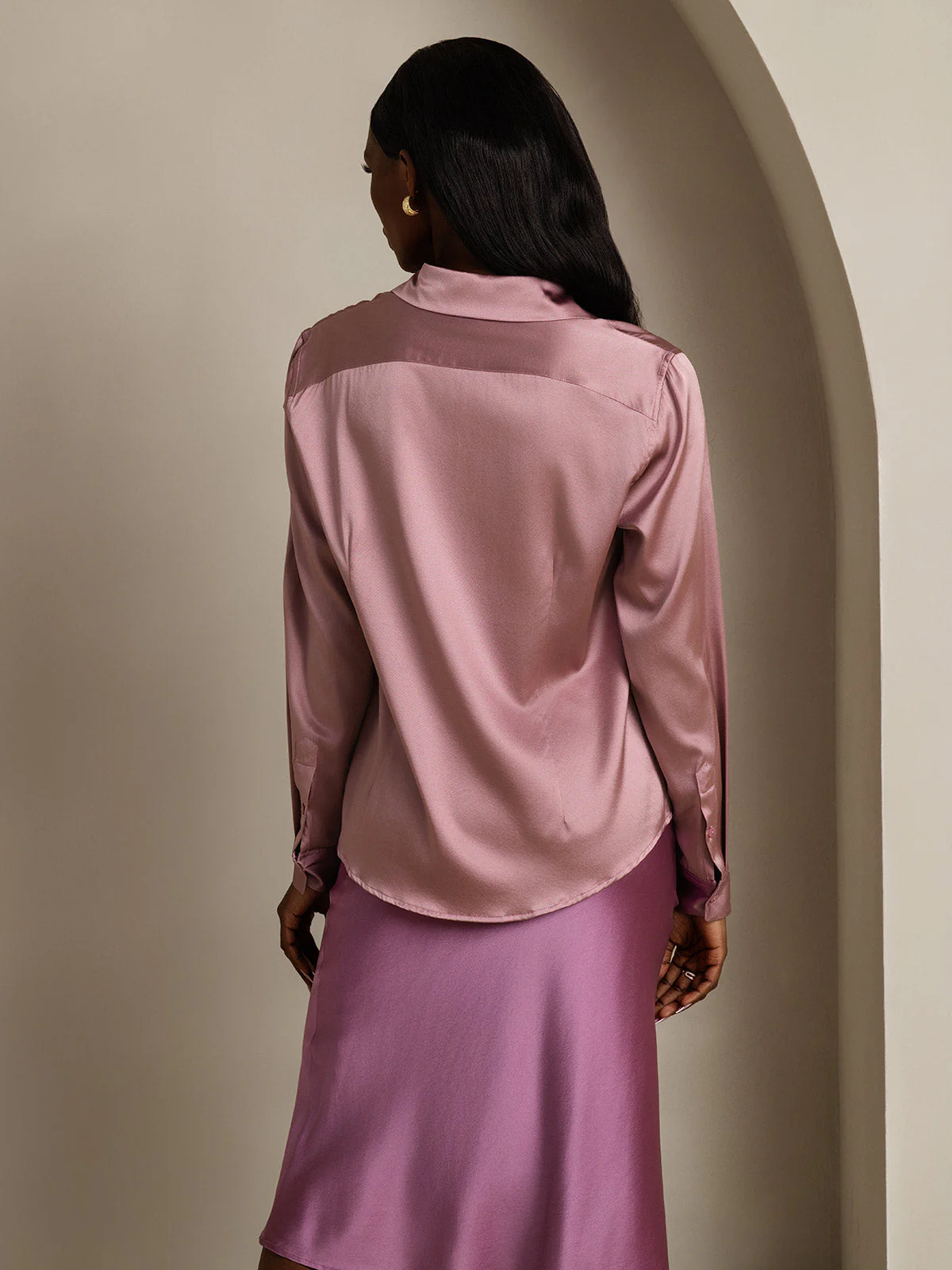 19Momme Silk Long Sleeve Lapel Collar Women's Shirt with Button Up Design - Image 8