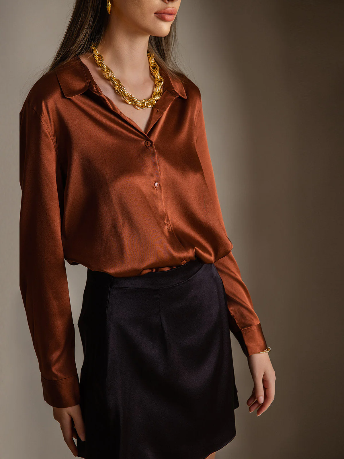 19Momme Silk Long Sleeve Lapel Collar Women's Shirt with Button Up Design - Image 10