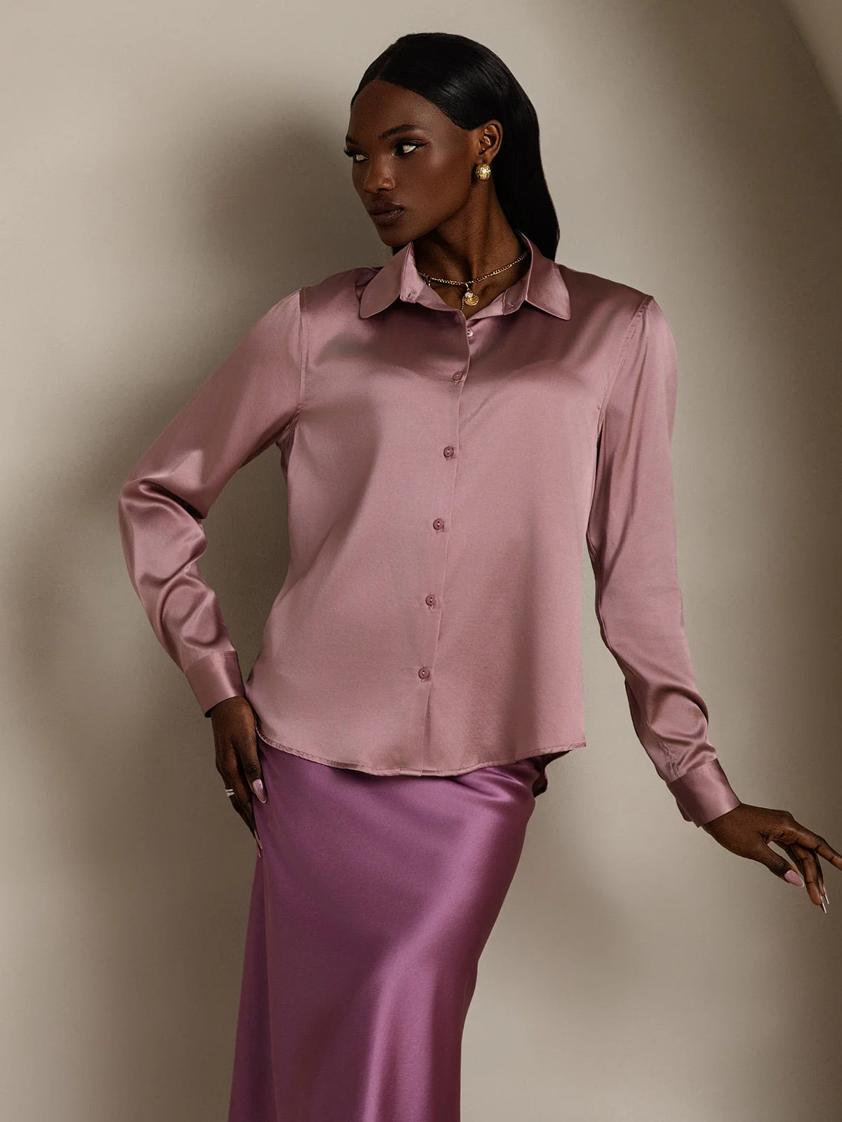 19Momme Silk Long Sleeve Lapel Collar Women's Shirt with Button Up Design - Image 19