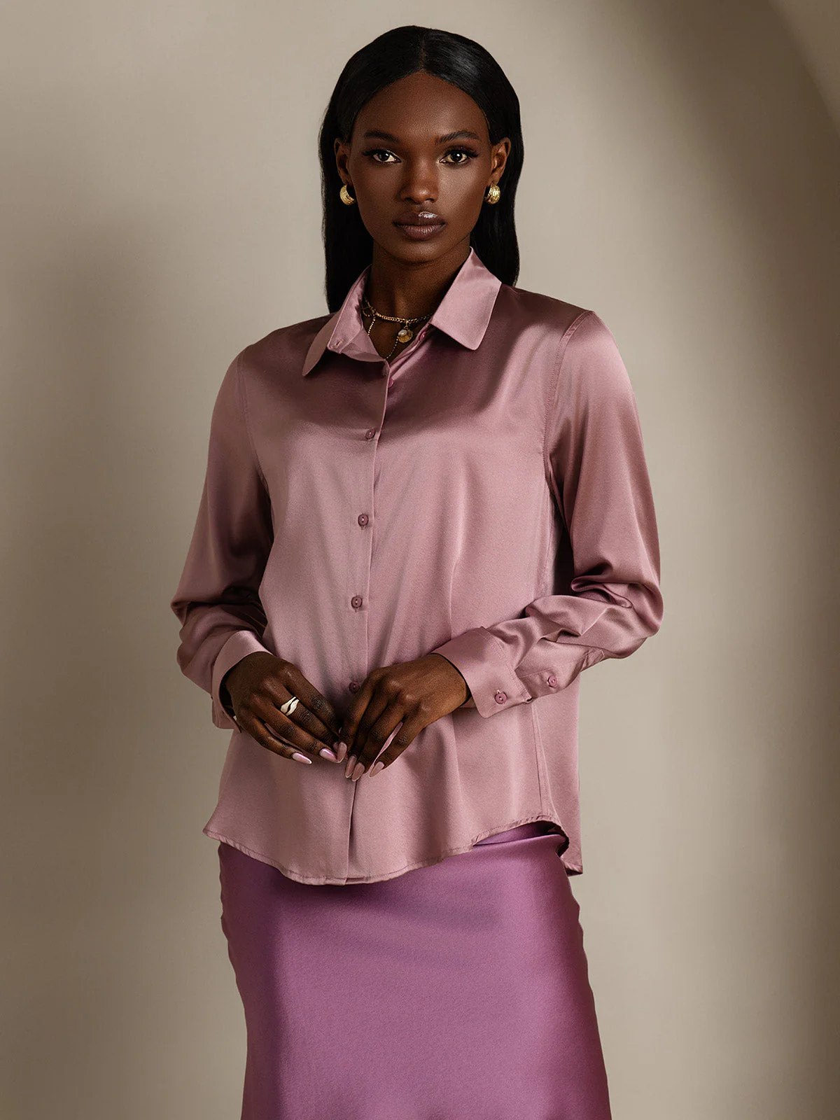 19Momme Silk Long Sleeve Lapel Collar Women's Shirt with Button Up Design - Image 21
