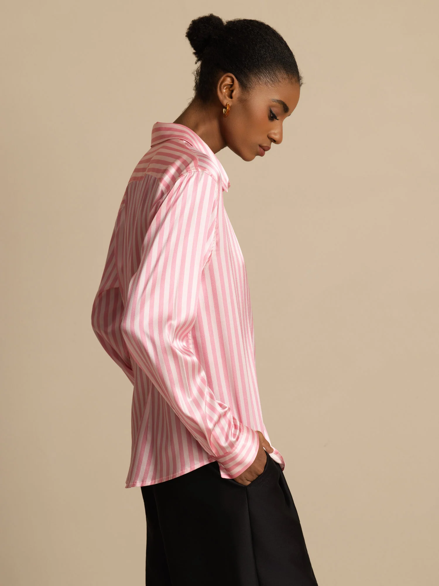 19Momme Silk Long Sleeve Lapel Collar Women's Shirt with Button Up Design - Image 25
