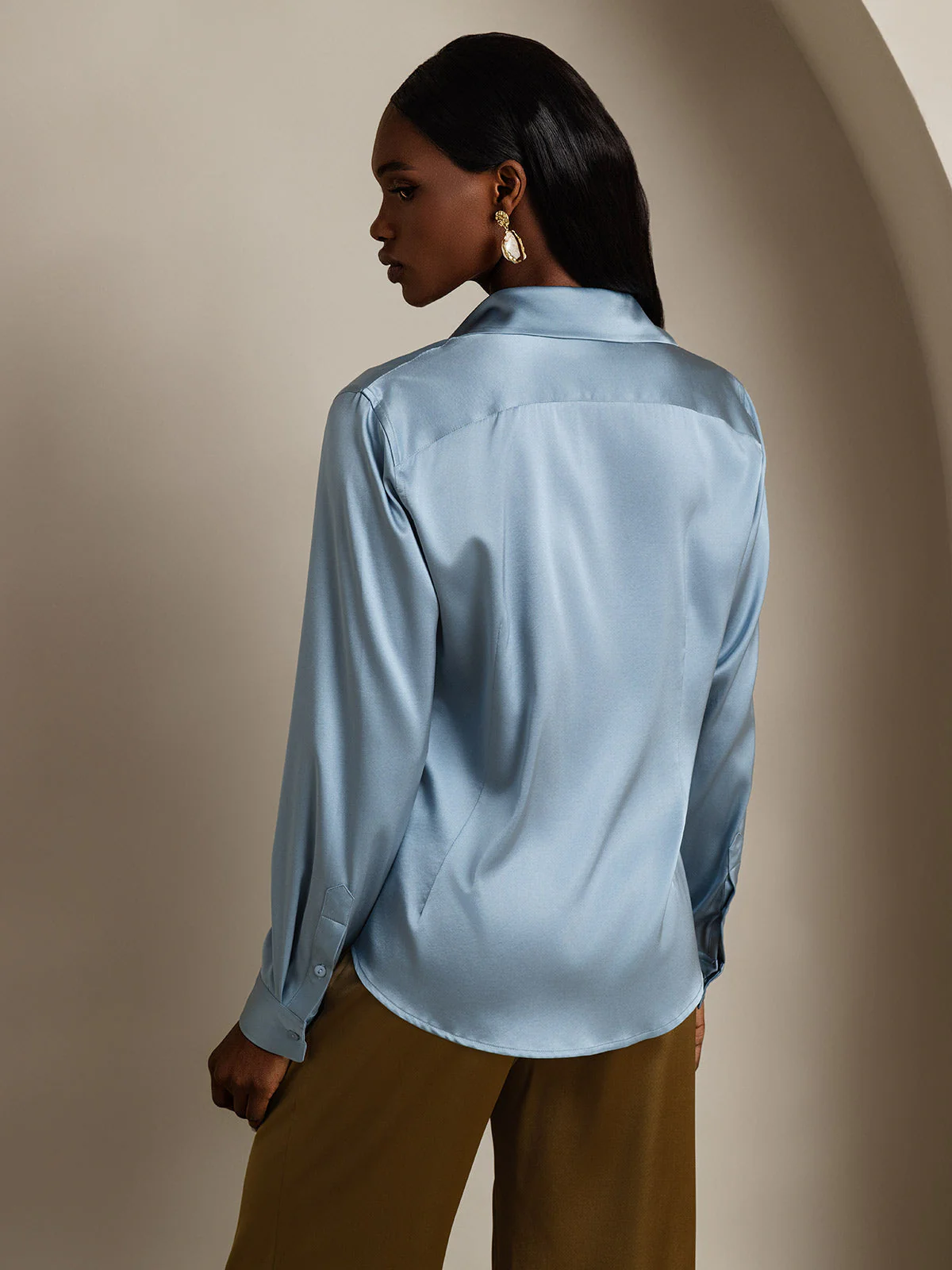 19Momme Silk Long Sleeve Lapel Collar Women's Shirt with Button Up Design - Image 32