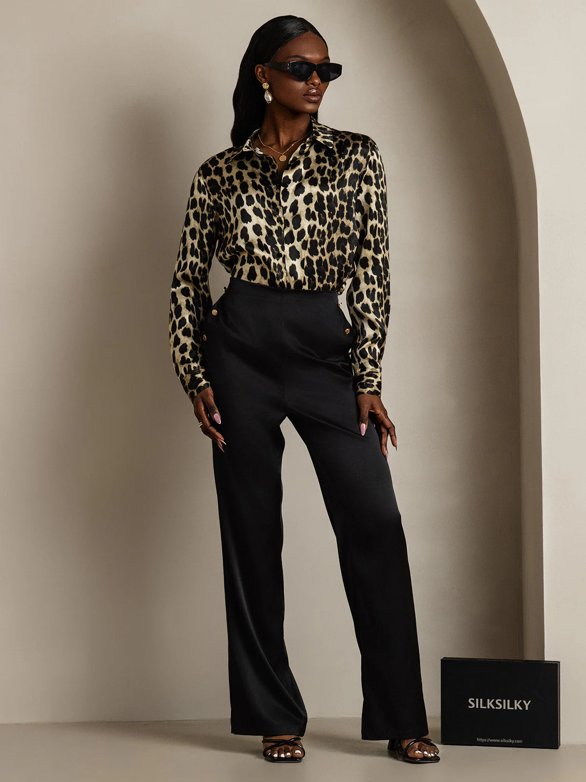 19Momme Silk Long Sleeve Lapel Collar Women's Shirt with Button Up Design - Image 54