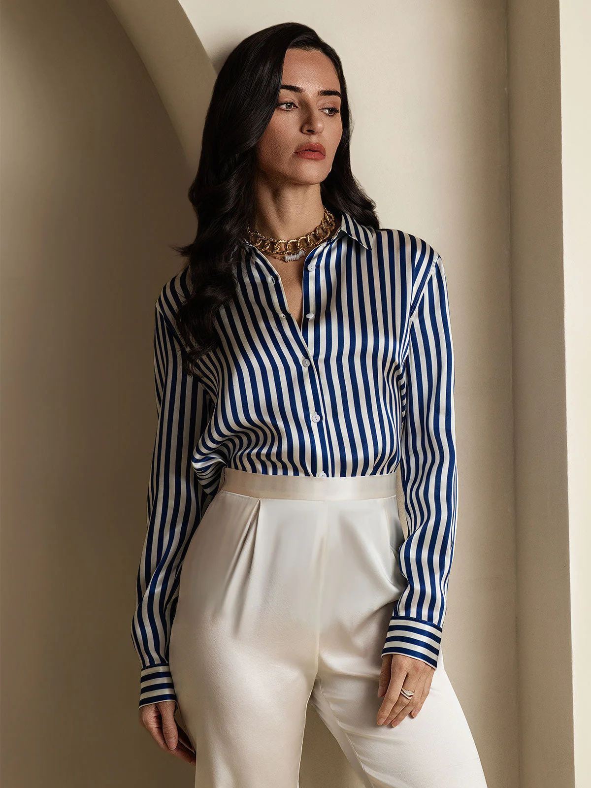 19Momme Silk Long Sleeve Lapel Collar Women's Shirt with Button Up Design - Image 6