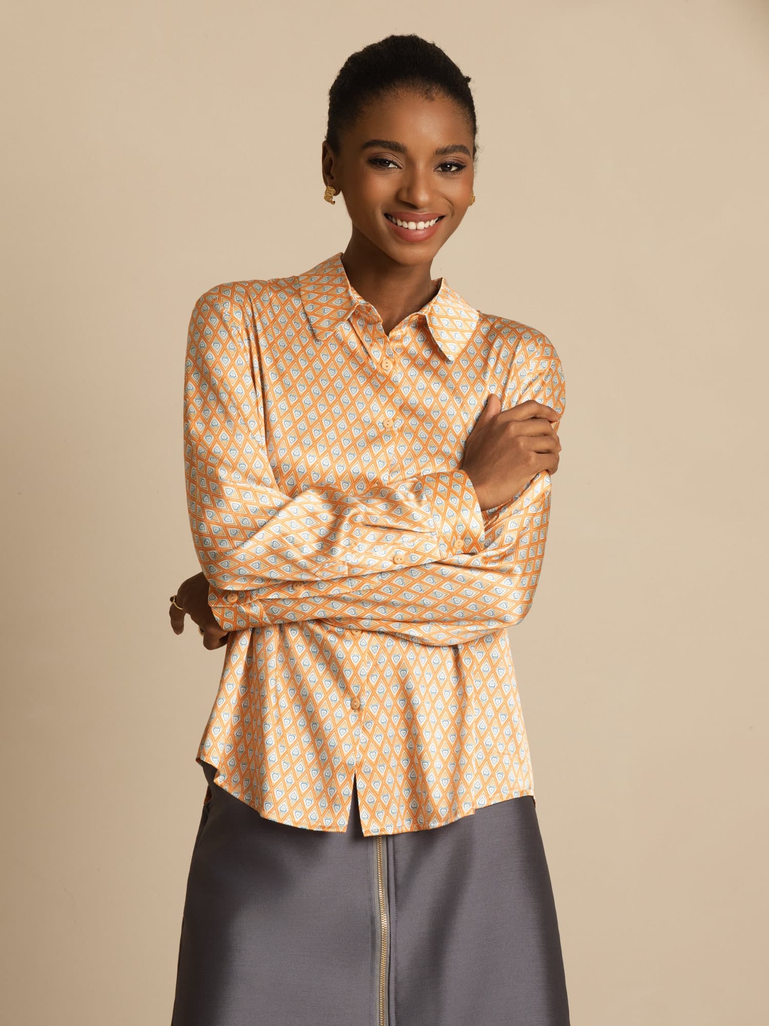 19Momme Silk Long Sleeve Lapel Collar Women's Shirt with Button Up Design - Image 60