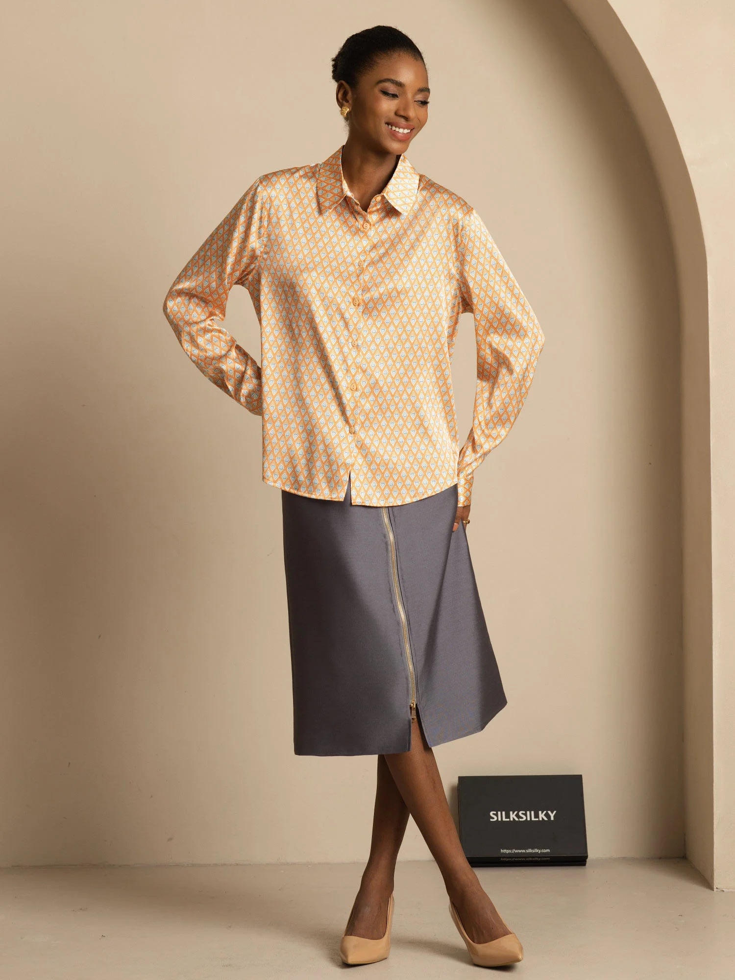 19Momme Silk Long Sleeve Lapel Collar Women's Shirt with Button Up Design - Image 61