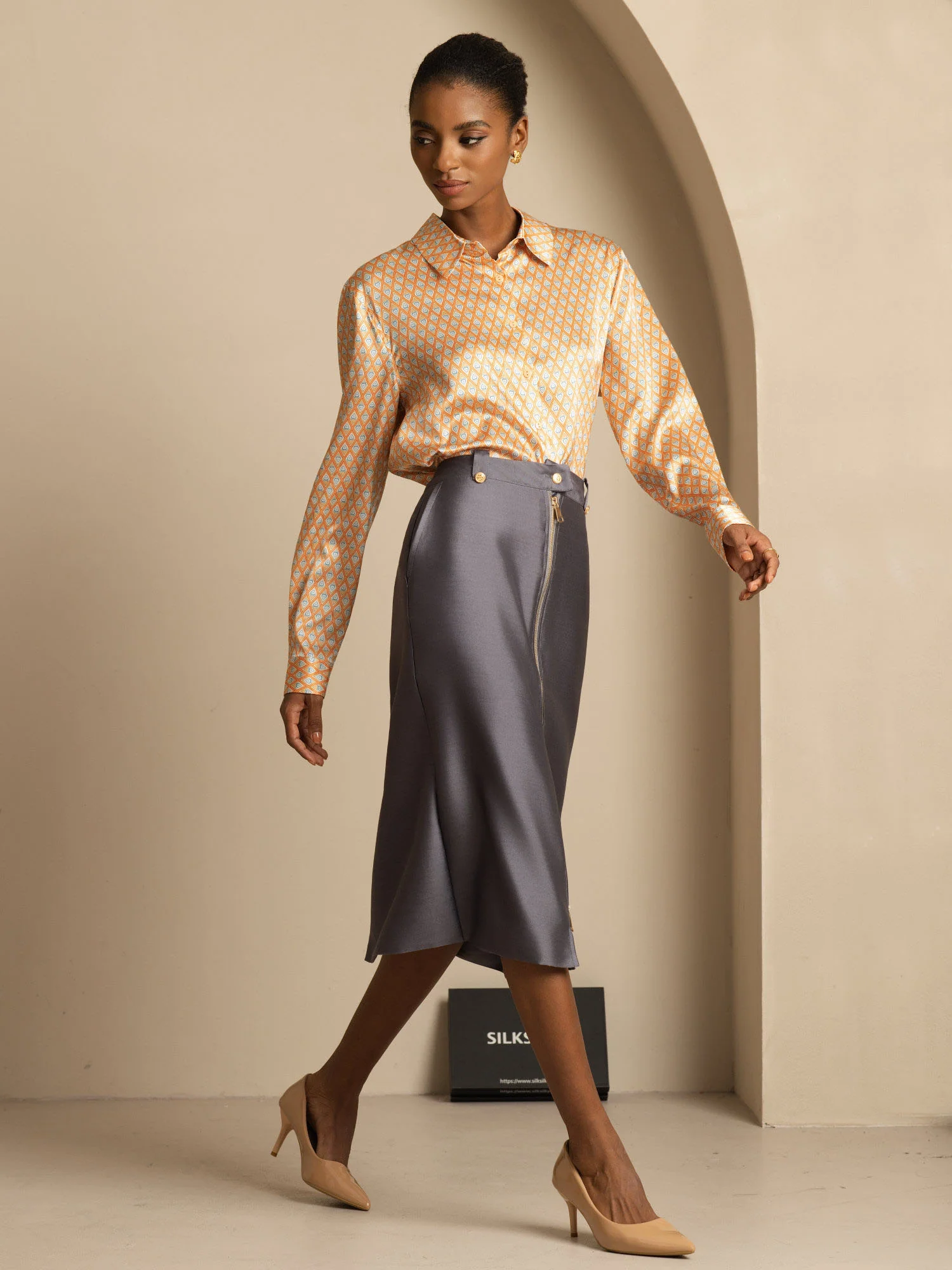 19Momme Silk Long Sleeve Lapel Collar Women's Shirt with Button Up Design - Image 62