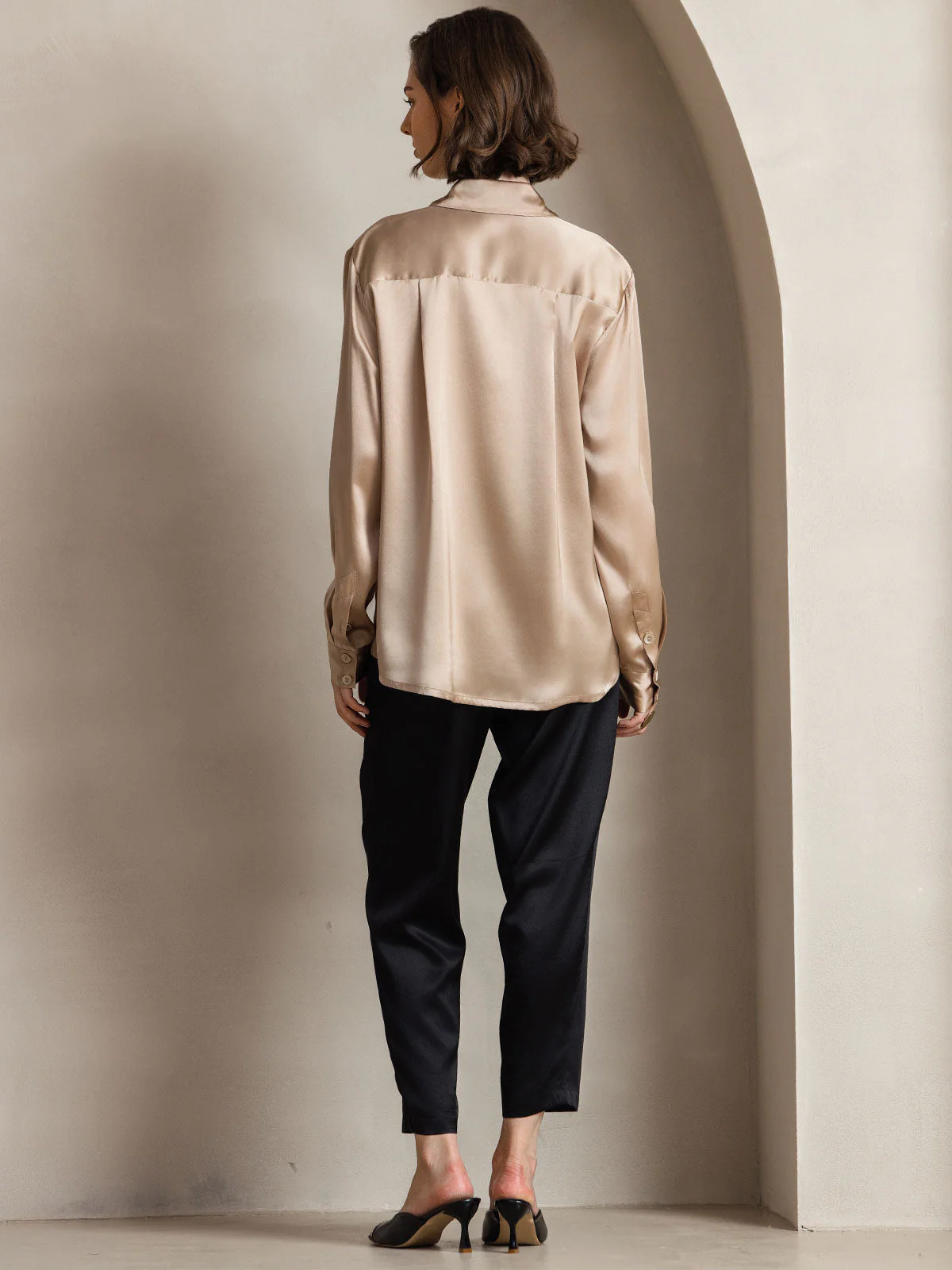 19Momme Silk Long Sleeve Lapel Collar Women's Shirt with Button Up Design - Image 65