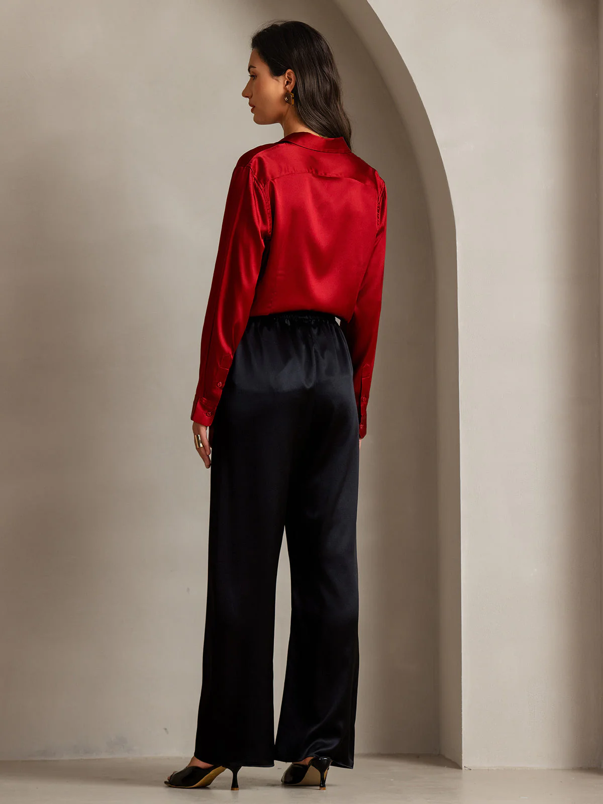 19Momme Silk Long Sleeve Lapel Collar Women's Shirt with Button Up Design - Image 74