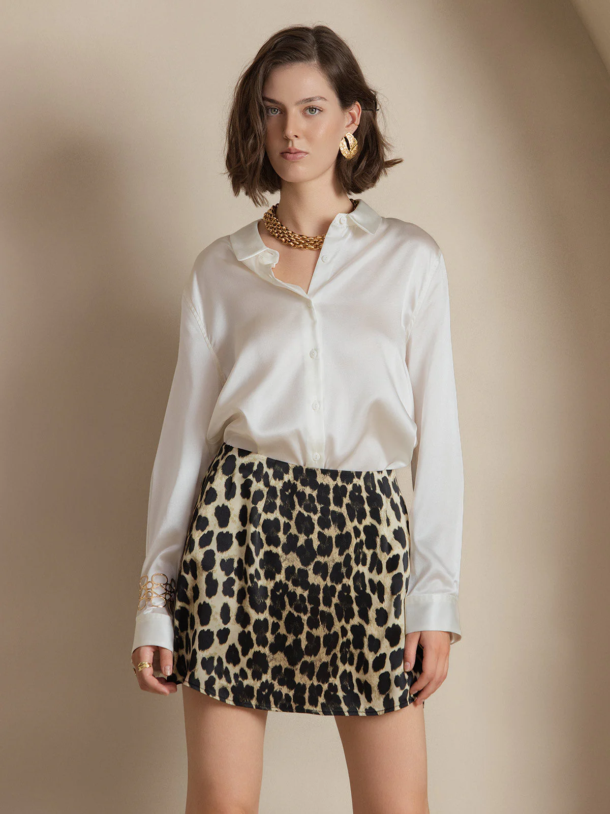 19Momme Silk Long Sleeve Lapel Collar Women's Shirt with Button Up Design - Image 79