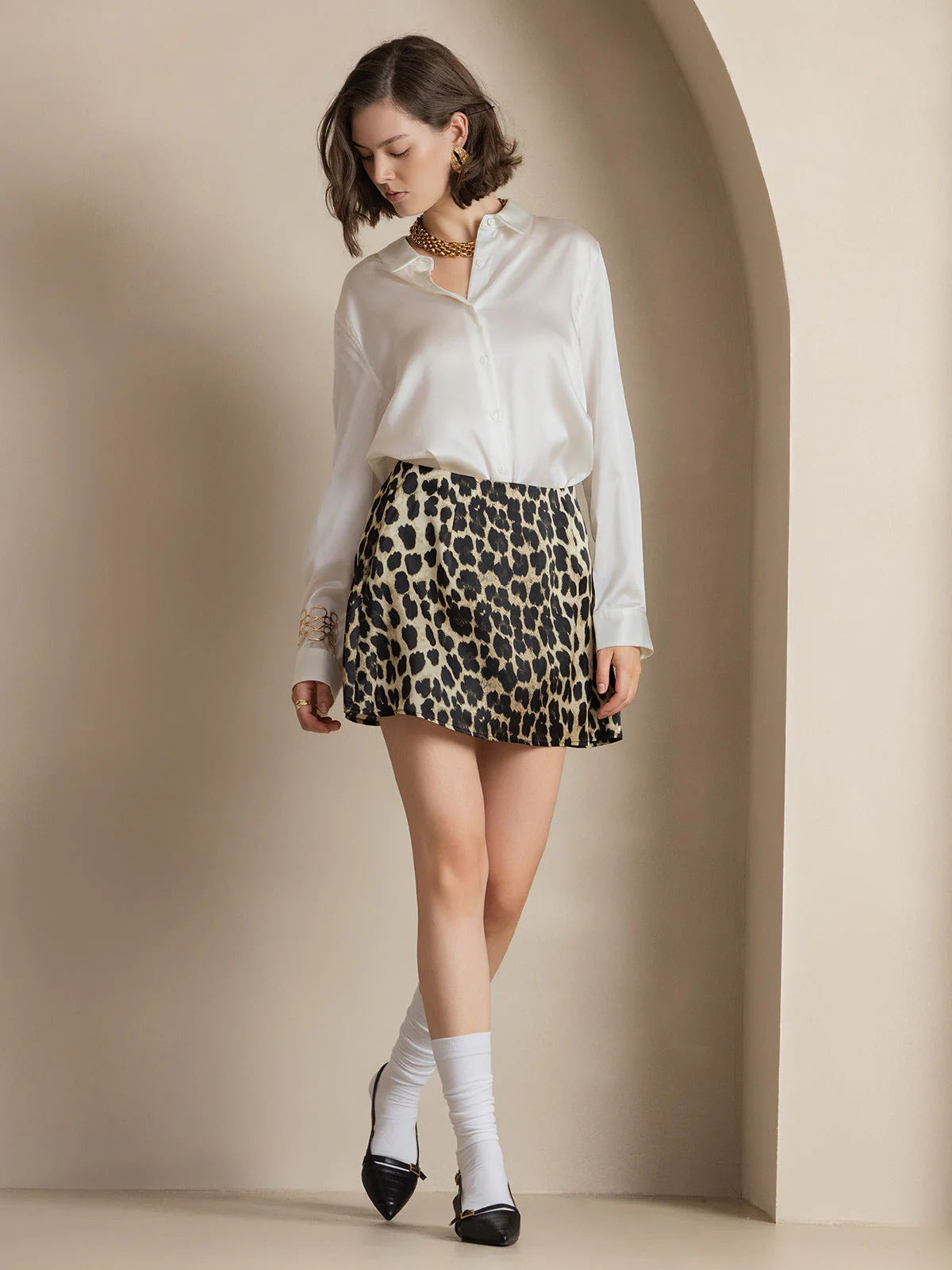 19Momme Silk Long Sleeve Lapel Collar Women's Shirt with Button Up Design - Image 85