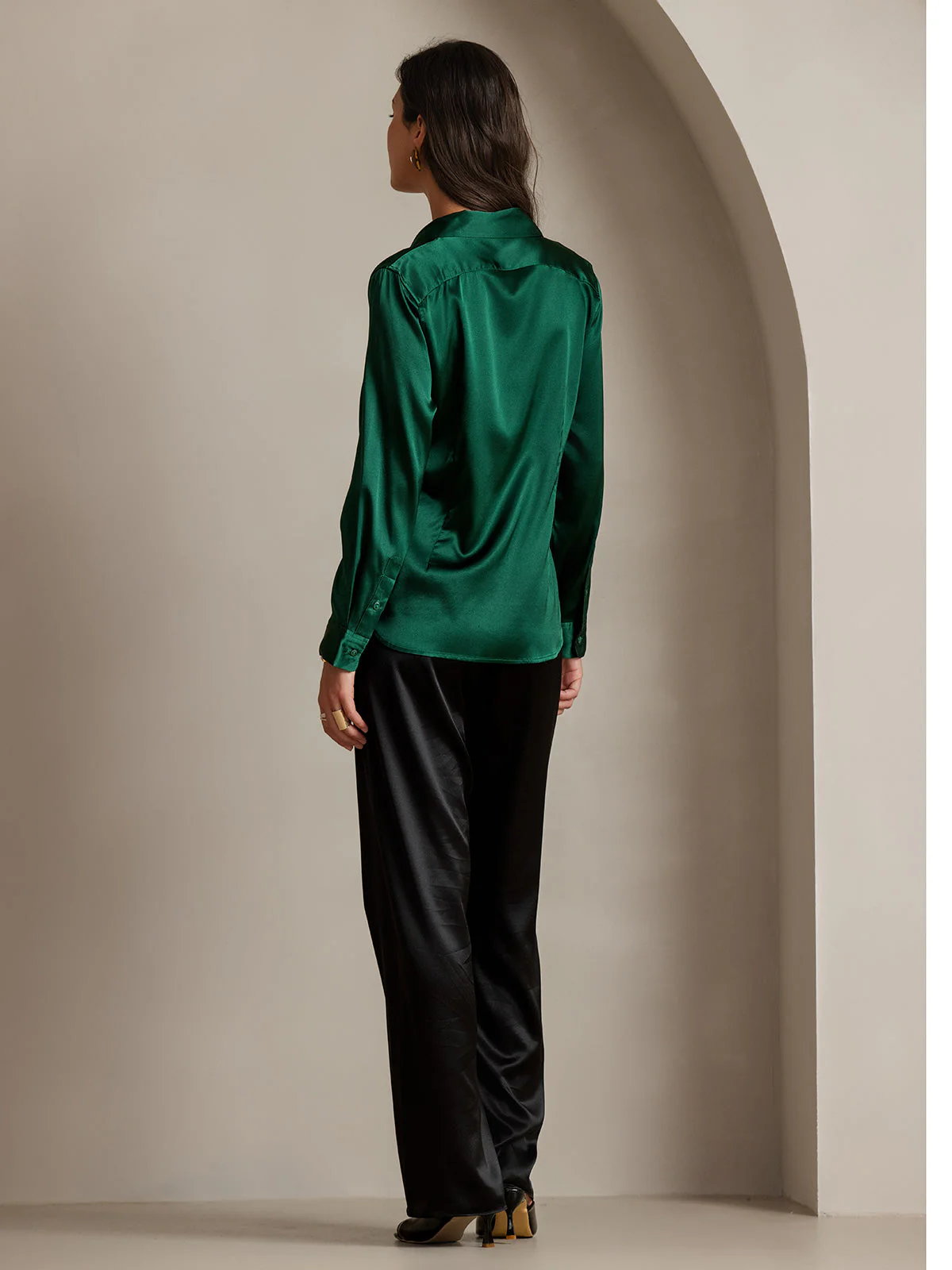 19Momme Silk Long Sleeve Lapel Collar Women's Shirt with Button Up Design - Image 99
