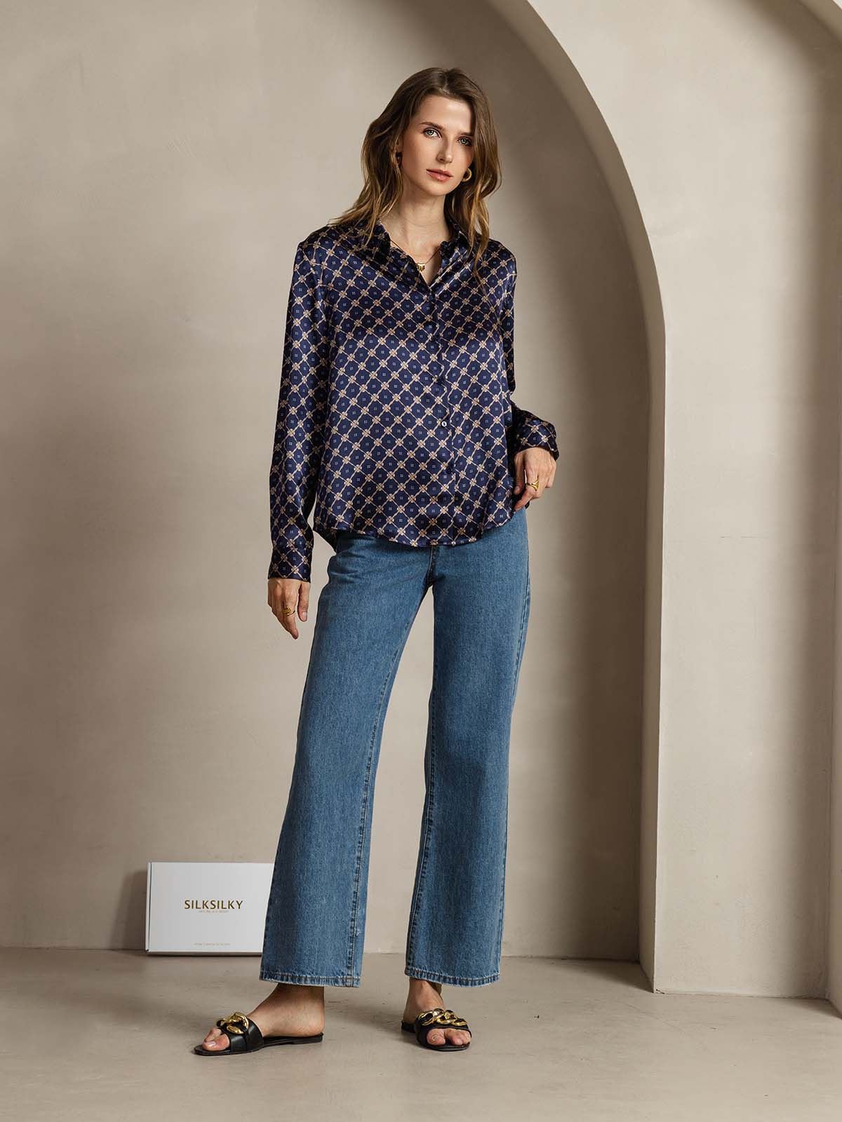 Clearance(US Warehouse) - 19Momme Silk Long Sleeve Lapel Collar Women's Shirt with Button Up Design - Image 10