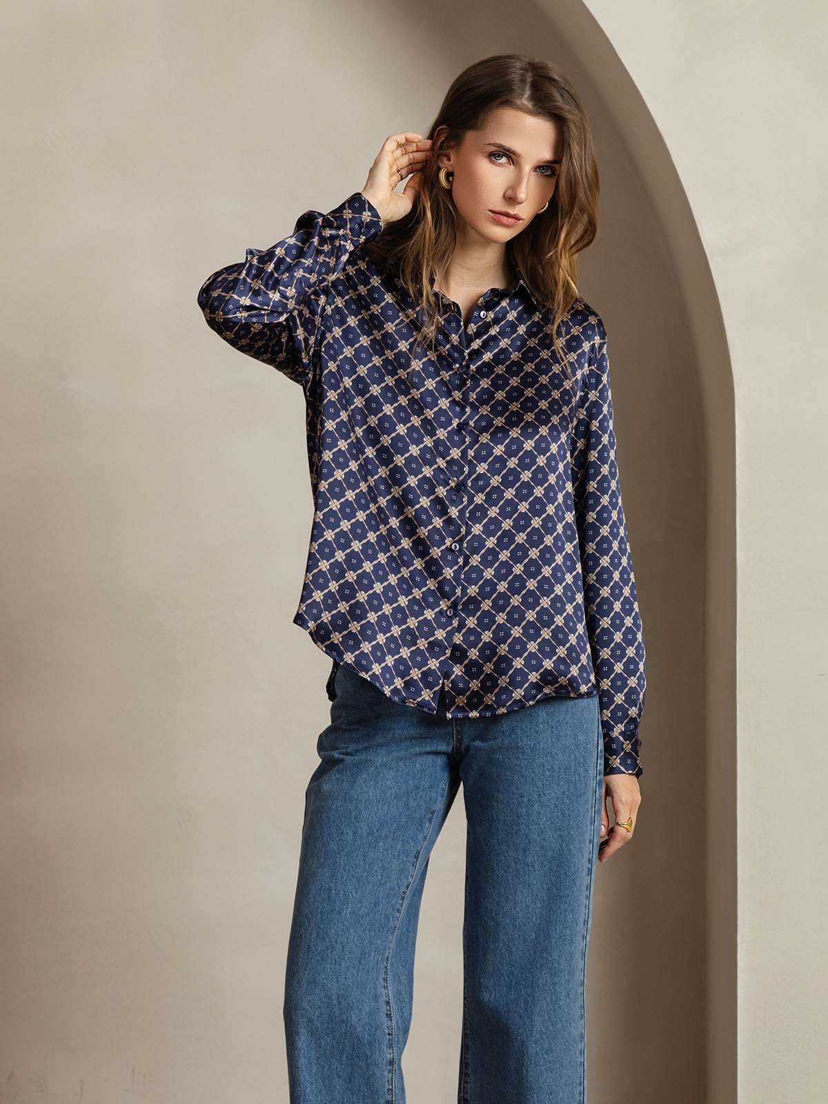 Clearance(US Warehouse) - 19Momme Silk Long Sleeve Lapel Collar Women's Shirt with Button Up Design - Image 12