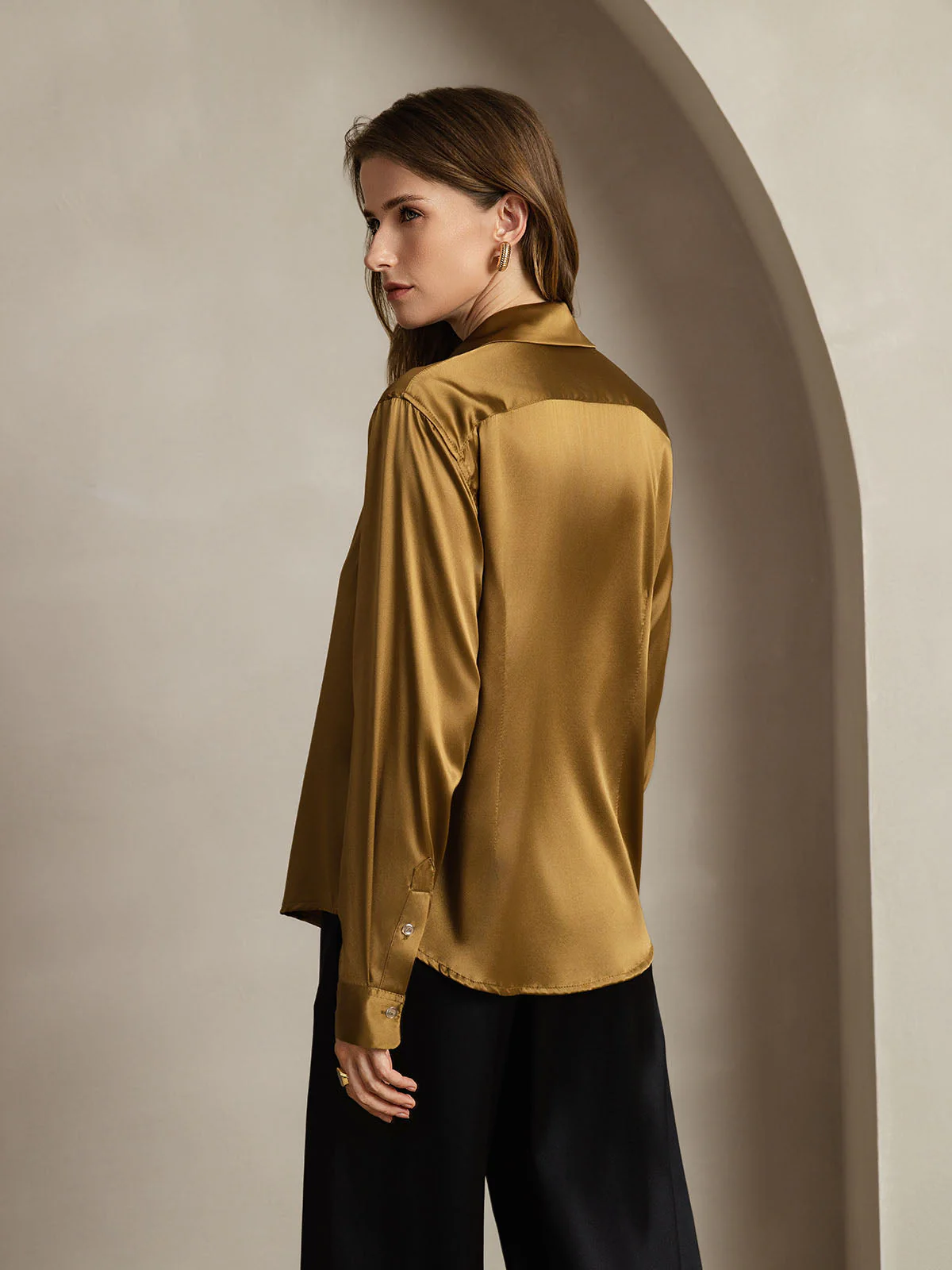 Clearance(US Warehouse) - 19Momme Silk Long Sleeve Lapel Collar Women's Shirt with Button Up Design - Image 2