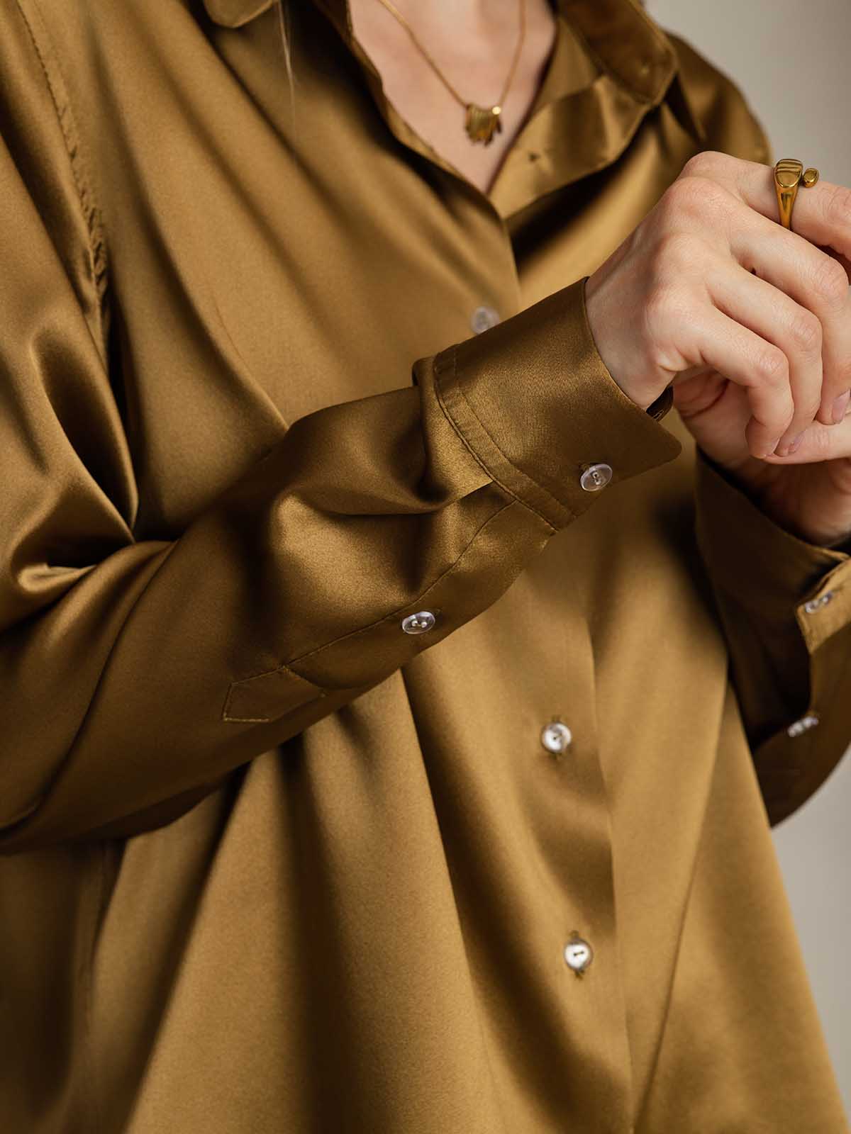 Clearance(US Warehouse) - 19Momme Silk Long Sleeve Lapel Collar Women's Shirt with Button Up Design - Image 4