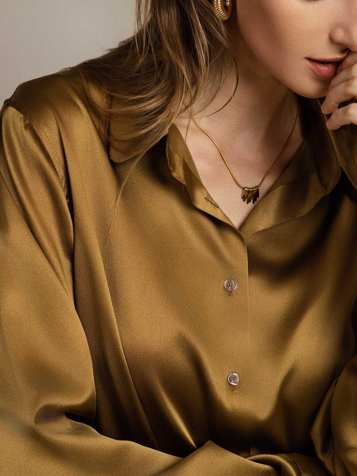 Clearance(US Warehouse) - 19Momme Silk Long Sleeve Lapel Collar Women's Shirt with Button Up Design - Image 5