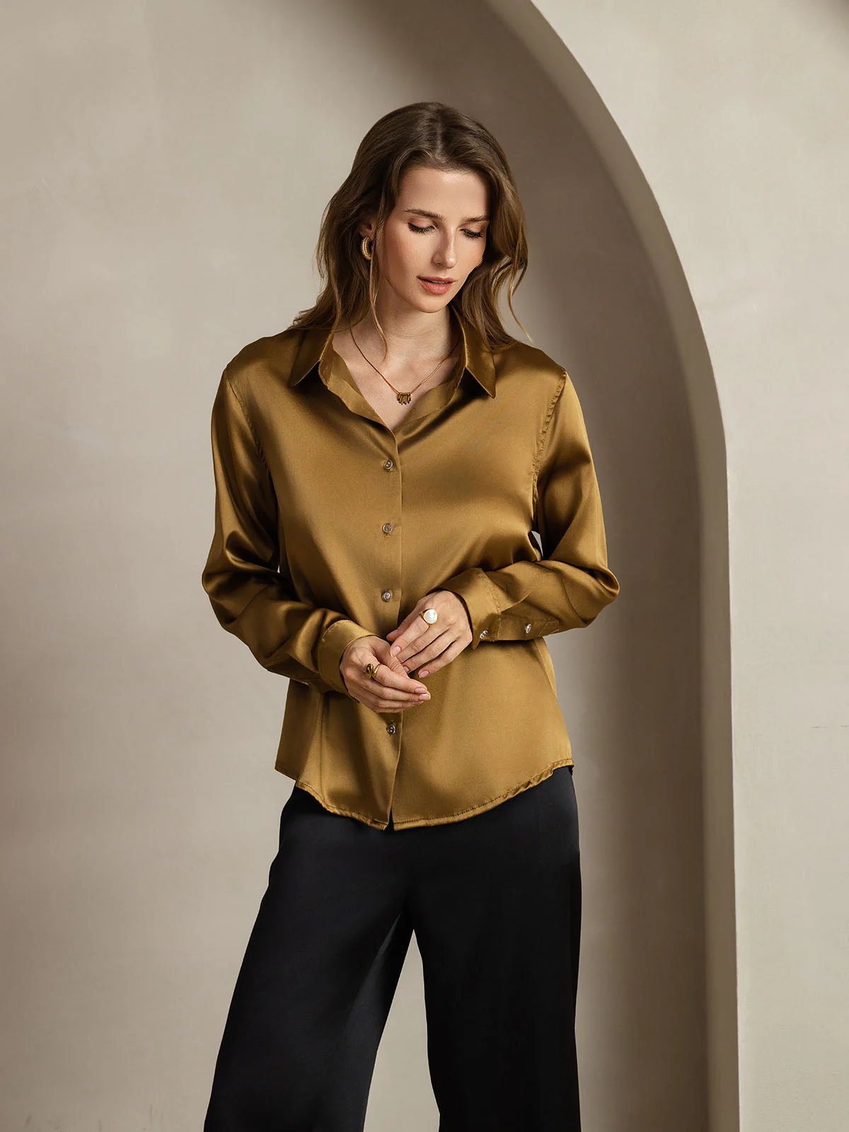 Clearance(US Warehouse) - 19Momme Silk Long Sleeve Lapel Collar Women's Shirt with Button Up Design - Image 6