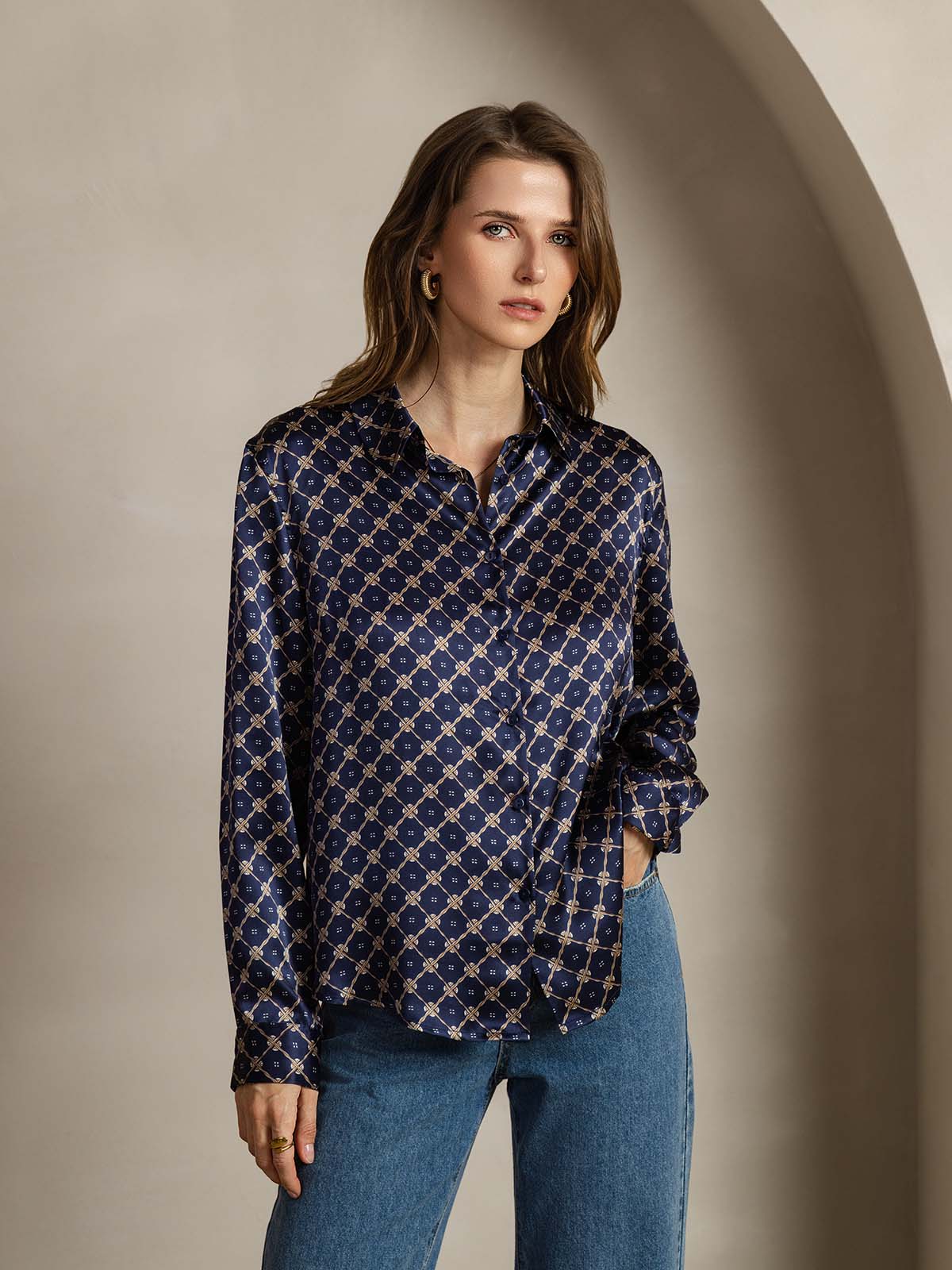 Clearance(US Warehouse) - 19Momme Silk Long Sleeve Lapel Collar Women's Shirt with Button Up Design - Image 8